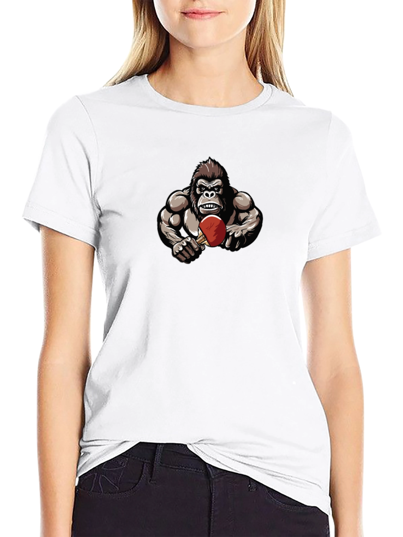 Gorilla Playing Table Tennis Black T-Shirt