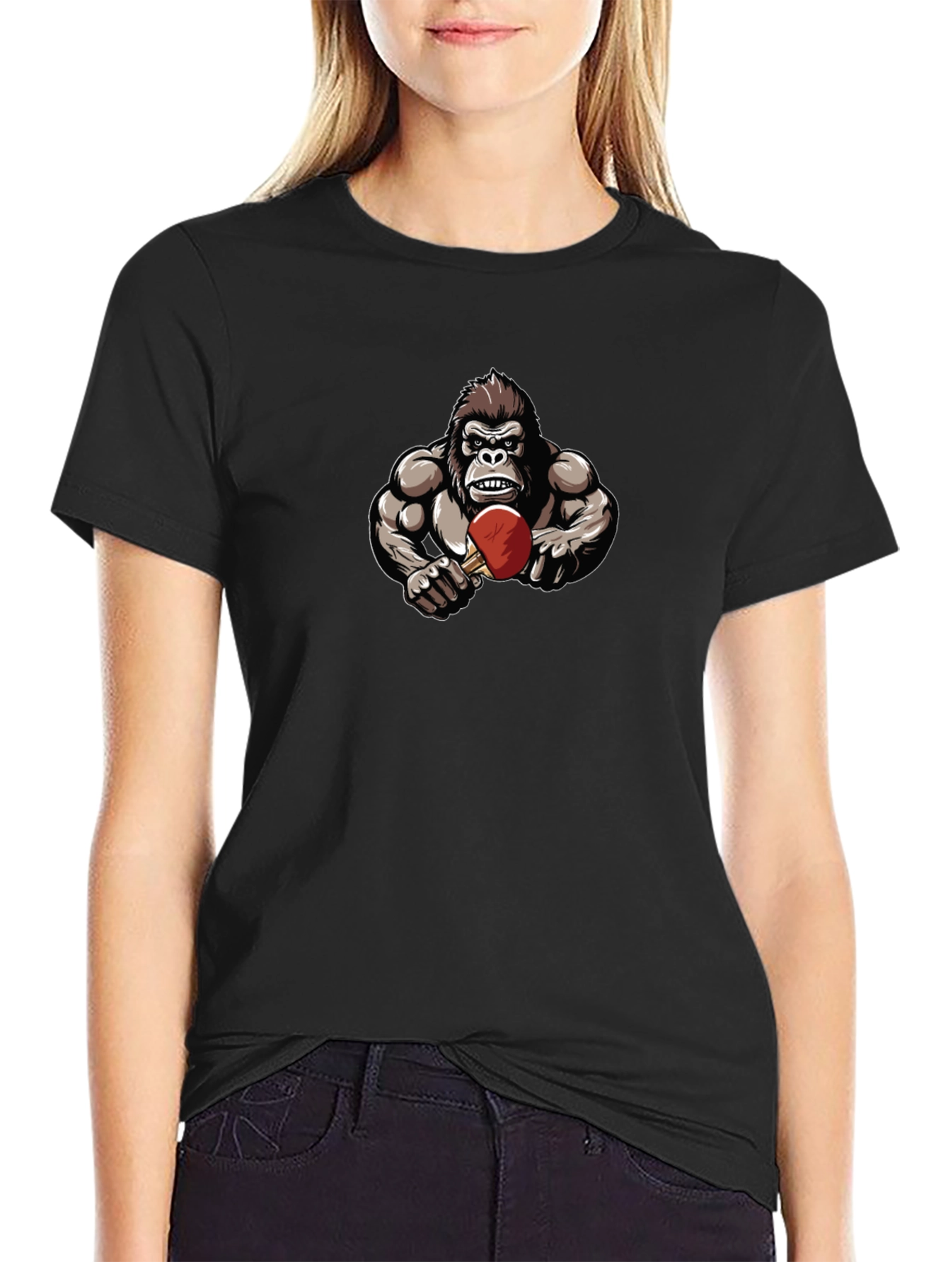 Gorilla Playing Table Tennis Black T-Shirt