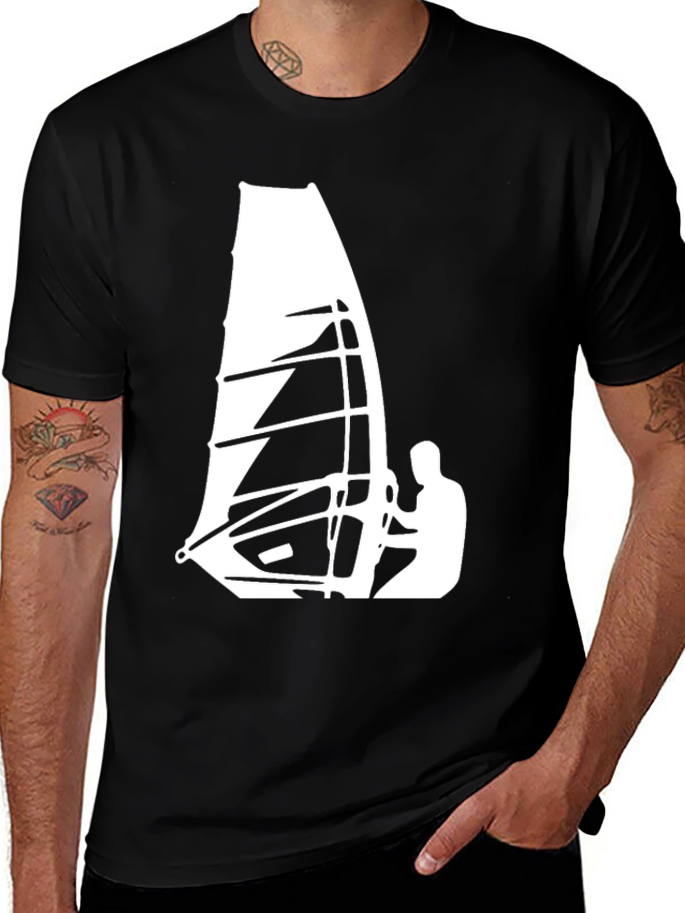 Windsurfing Graphic Tee - Cool Black T-Shirt