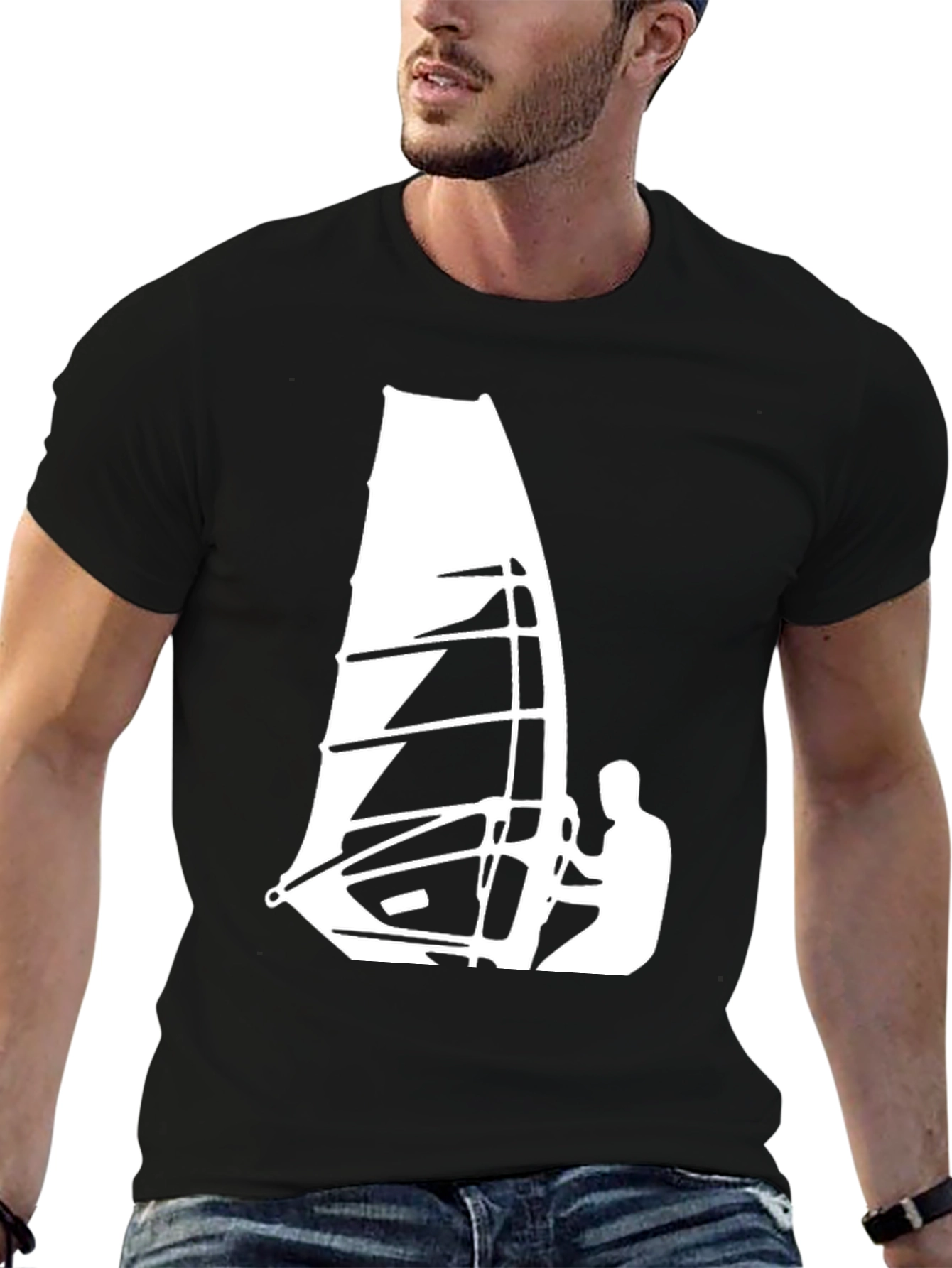 Windsurfing Graphic Tee - Cool Black T-Shirt