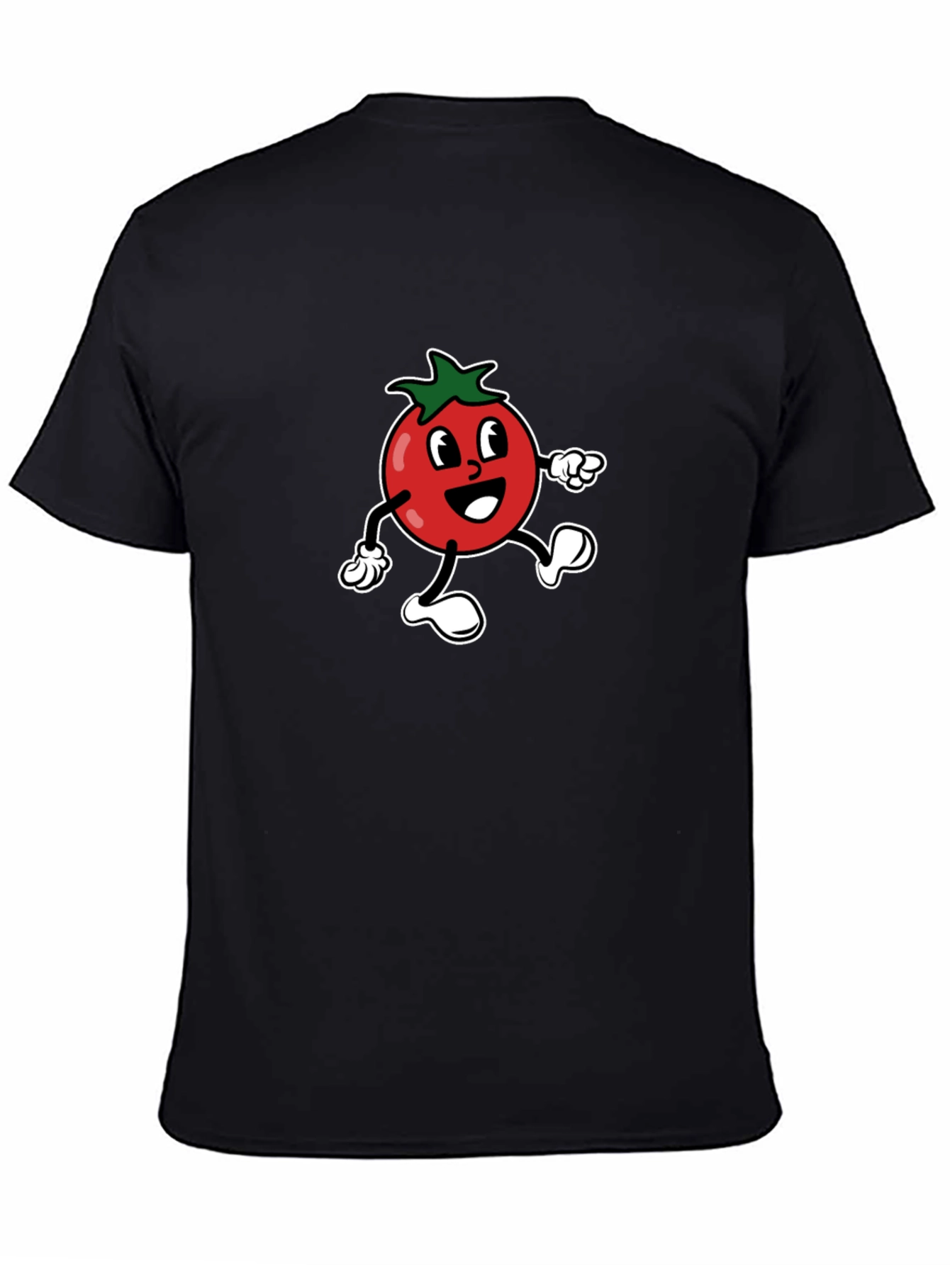 Tomato Cartoon Graphic Tee - Black Cotton T-Shirt