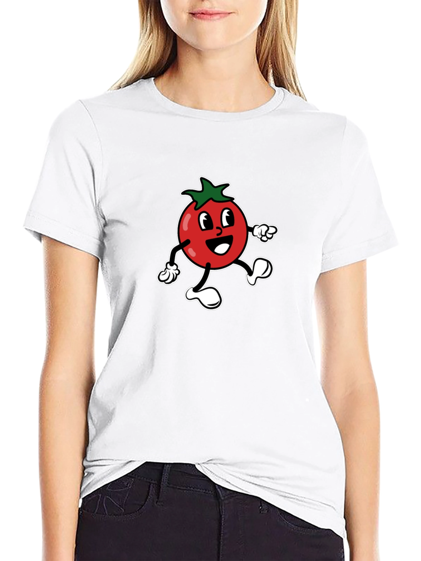 Tomato Cartoon Graphic Tee - Black Cotton T-Shirt