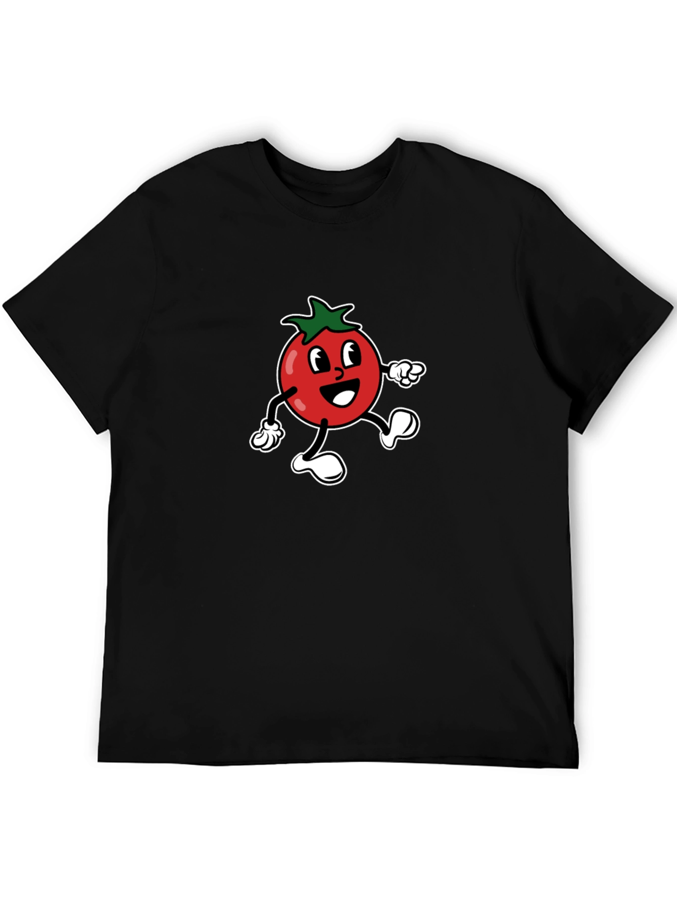 Tomato Cartoon Graphic Tee - Black Cotton T-Shirt
