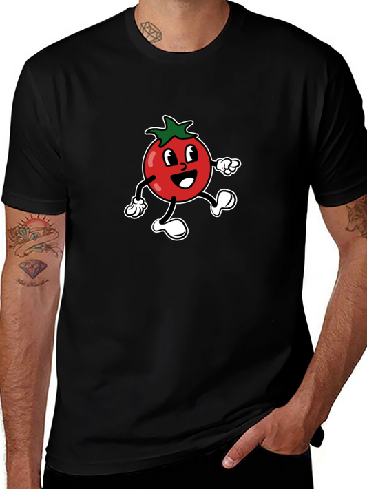 Tomato Cartoon Graphic Tee - Black Cotton T-Shirt