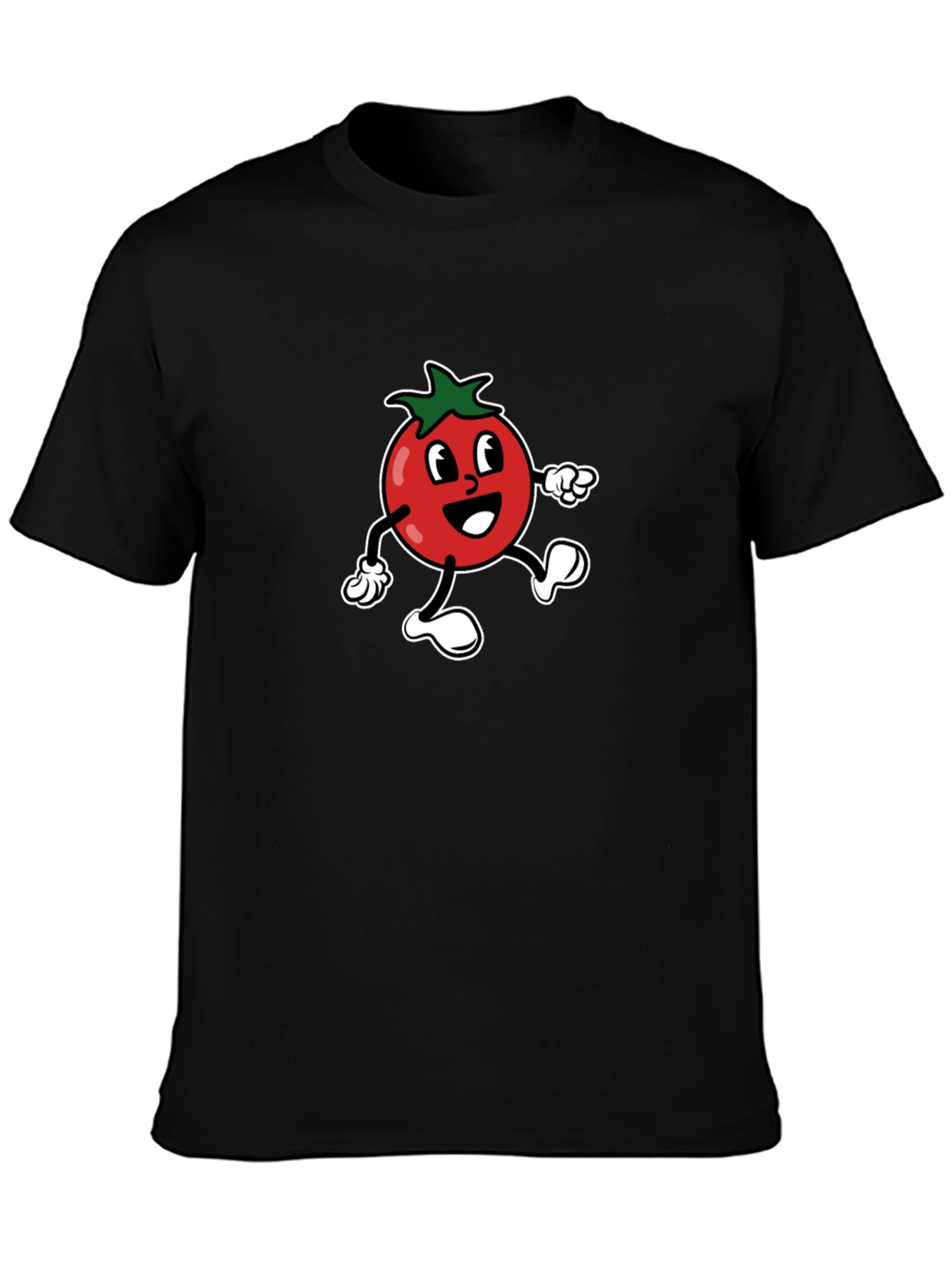 Tomato Cartoon Graphic Tee - Black Cotton T-Shirt