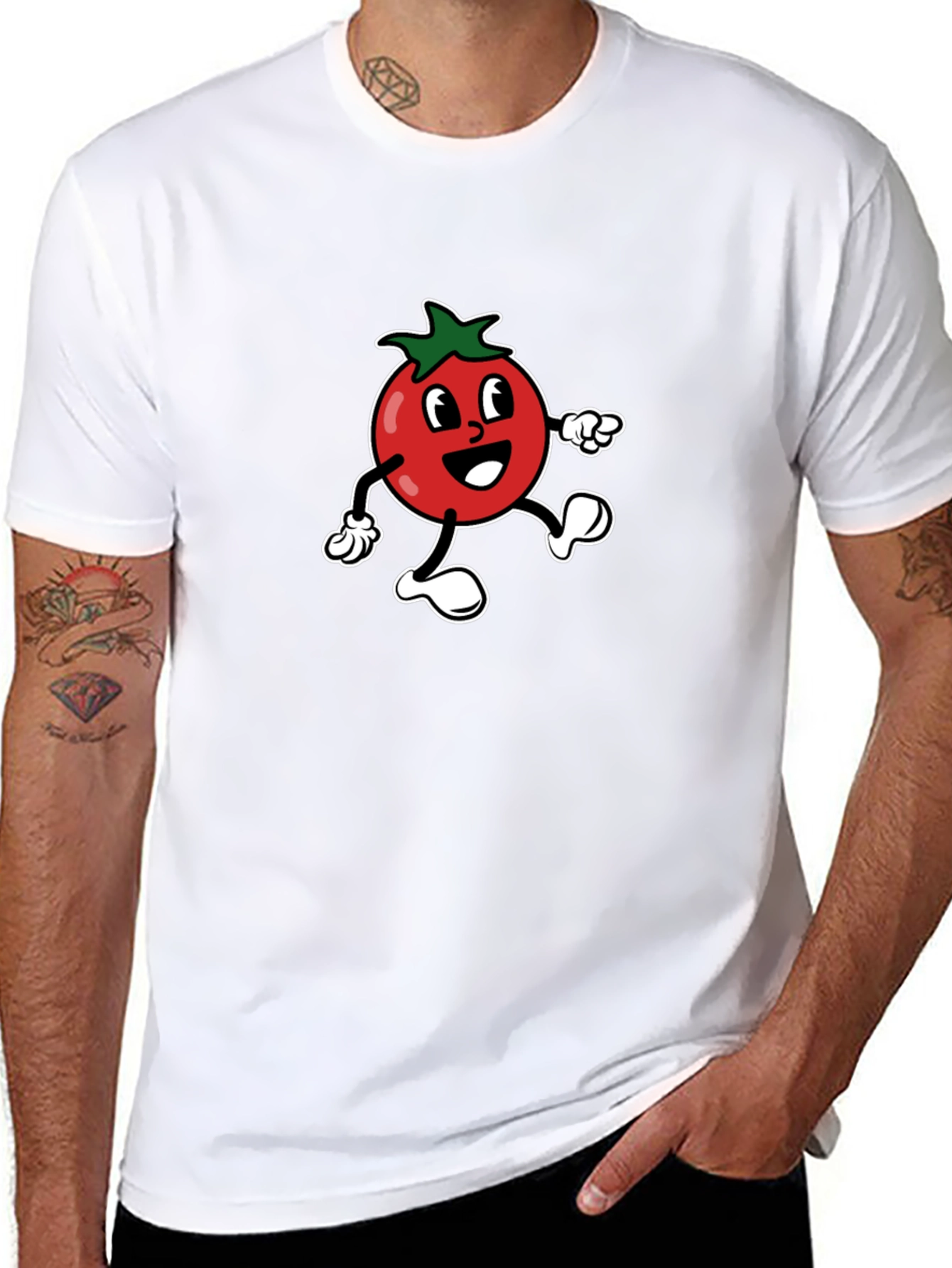 Tomato Cartoon Graphic Tee - Black Cotton T-Shirt