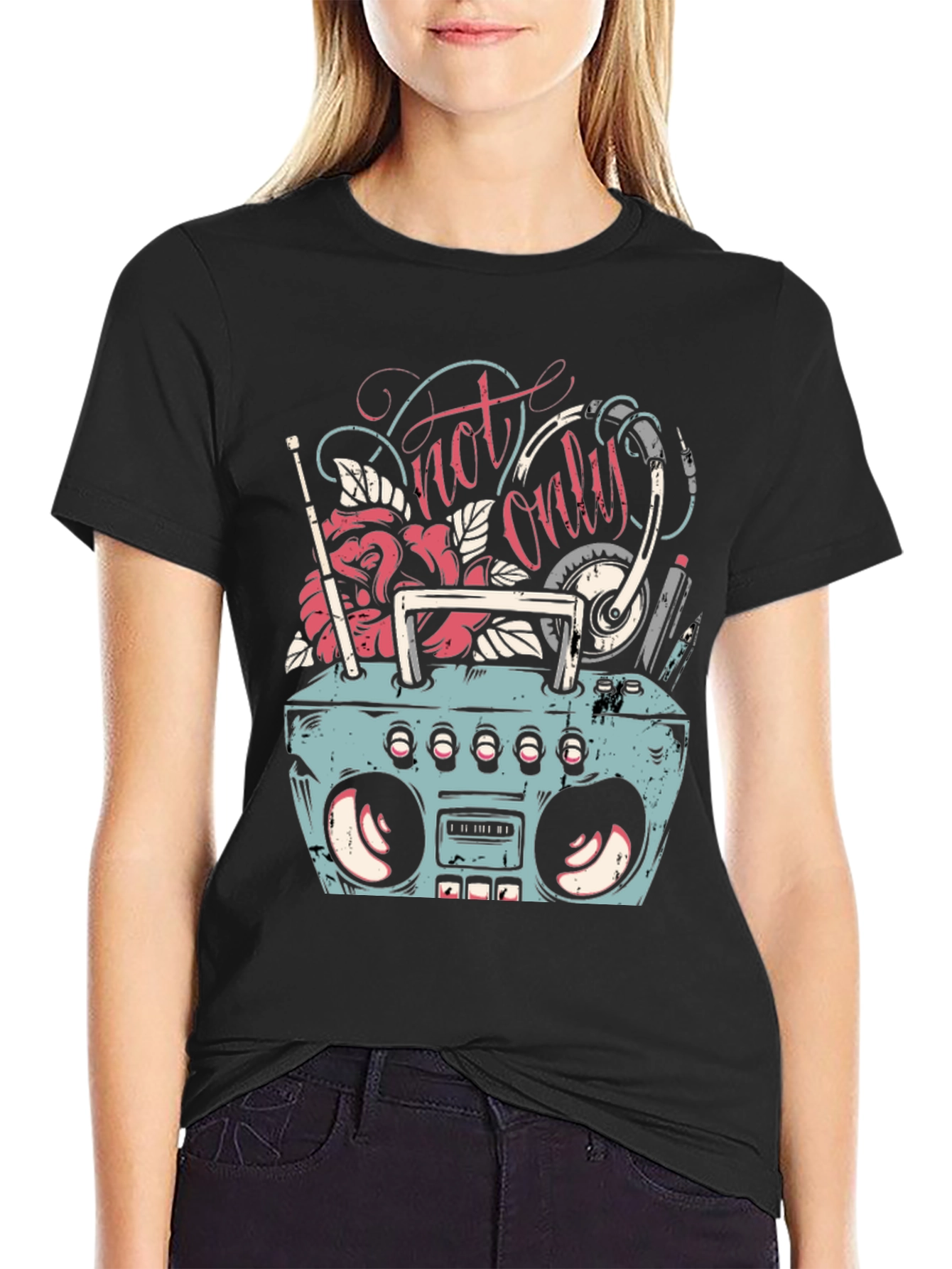 Retro Boombox Graphic Tee - Mens Black T-Shirt