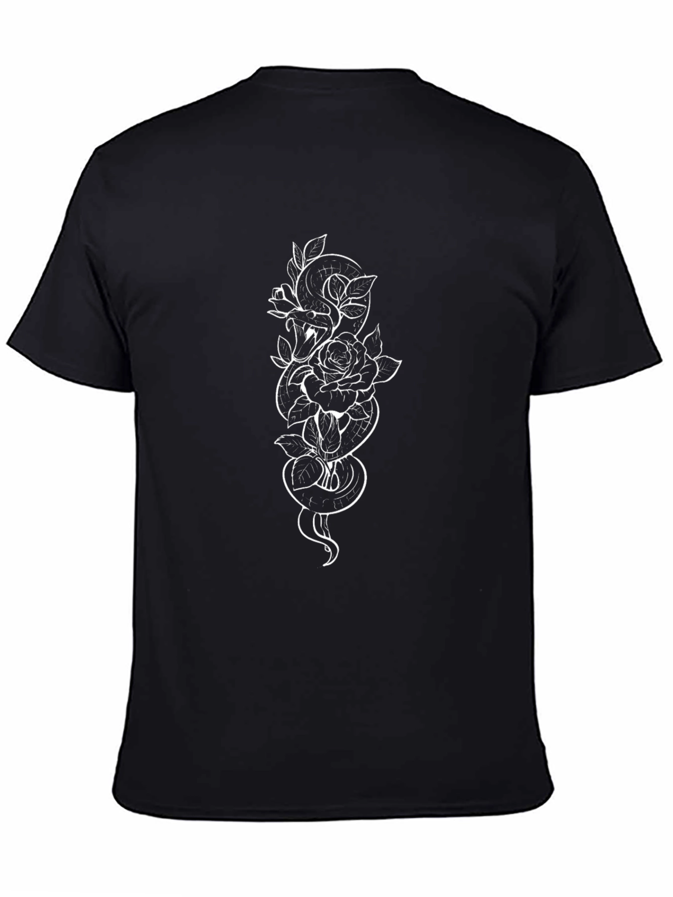 Snake & Rose Graphic Tee - Stylish Black T-Shirt