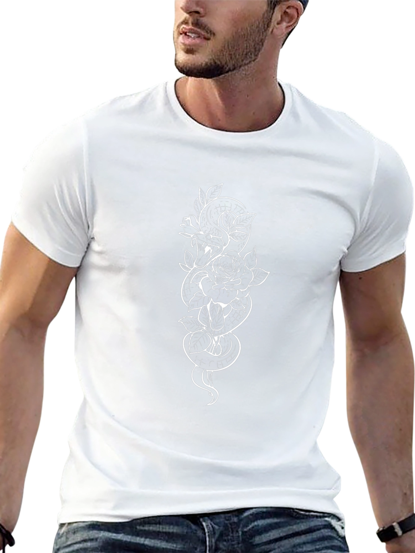 Snake & Rose Graphic Tee - Stylish Black T-Shirt
