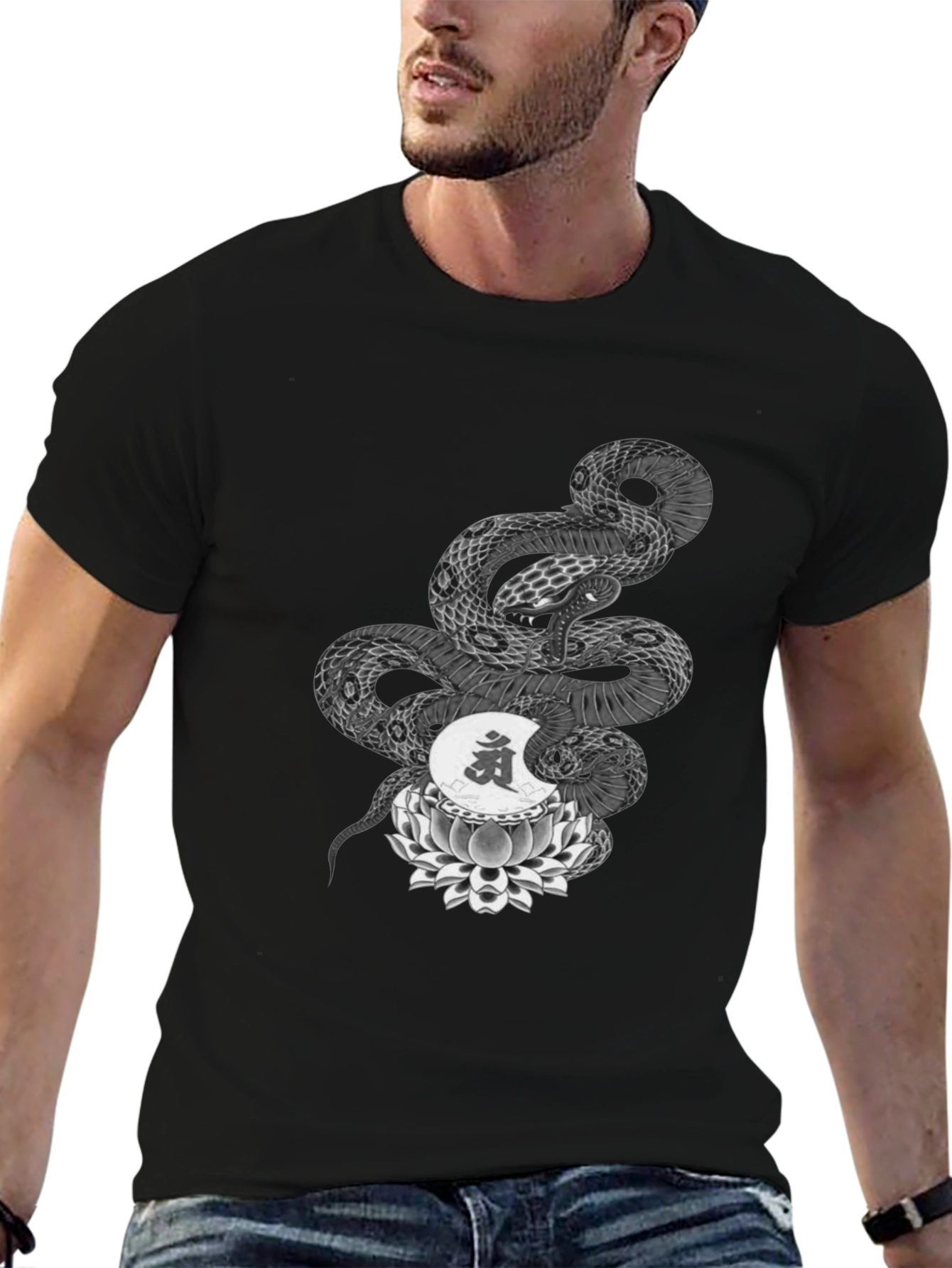 Serpent Lotus Graphic Tee - Black