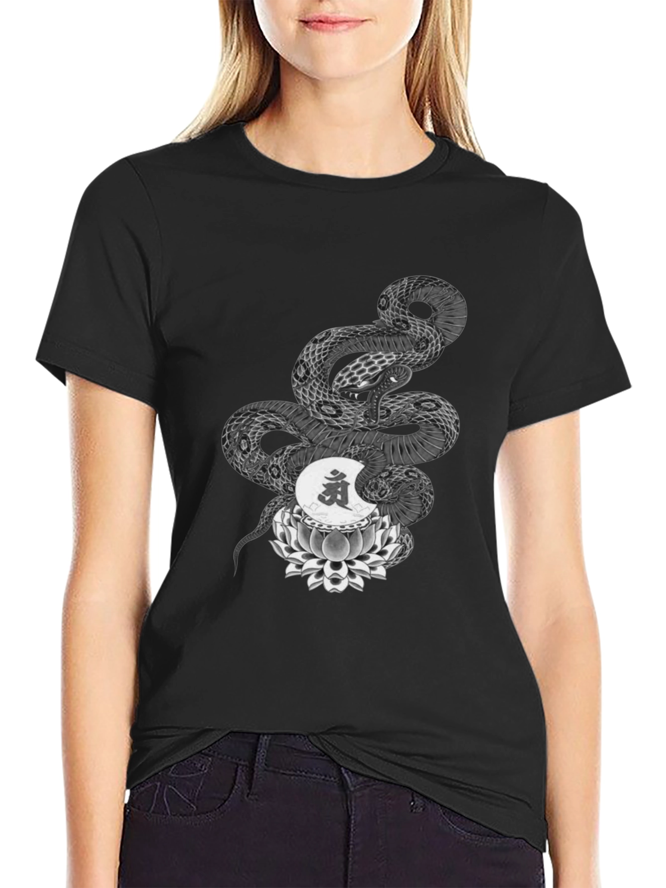 Serpent Lotus Graphic Tee - Black