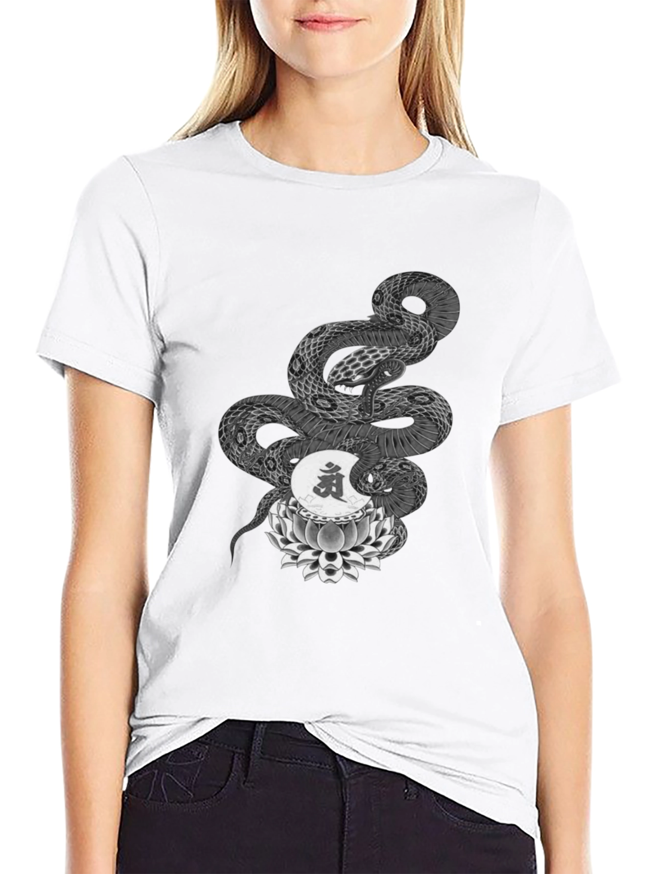 Serpent Lotus Graphic Tee - Black