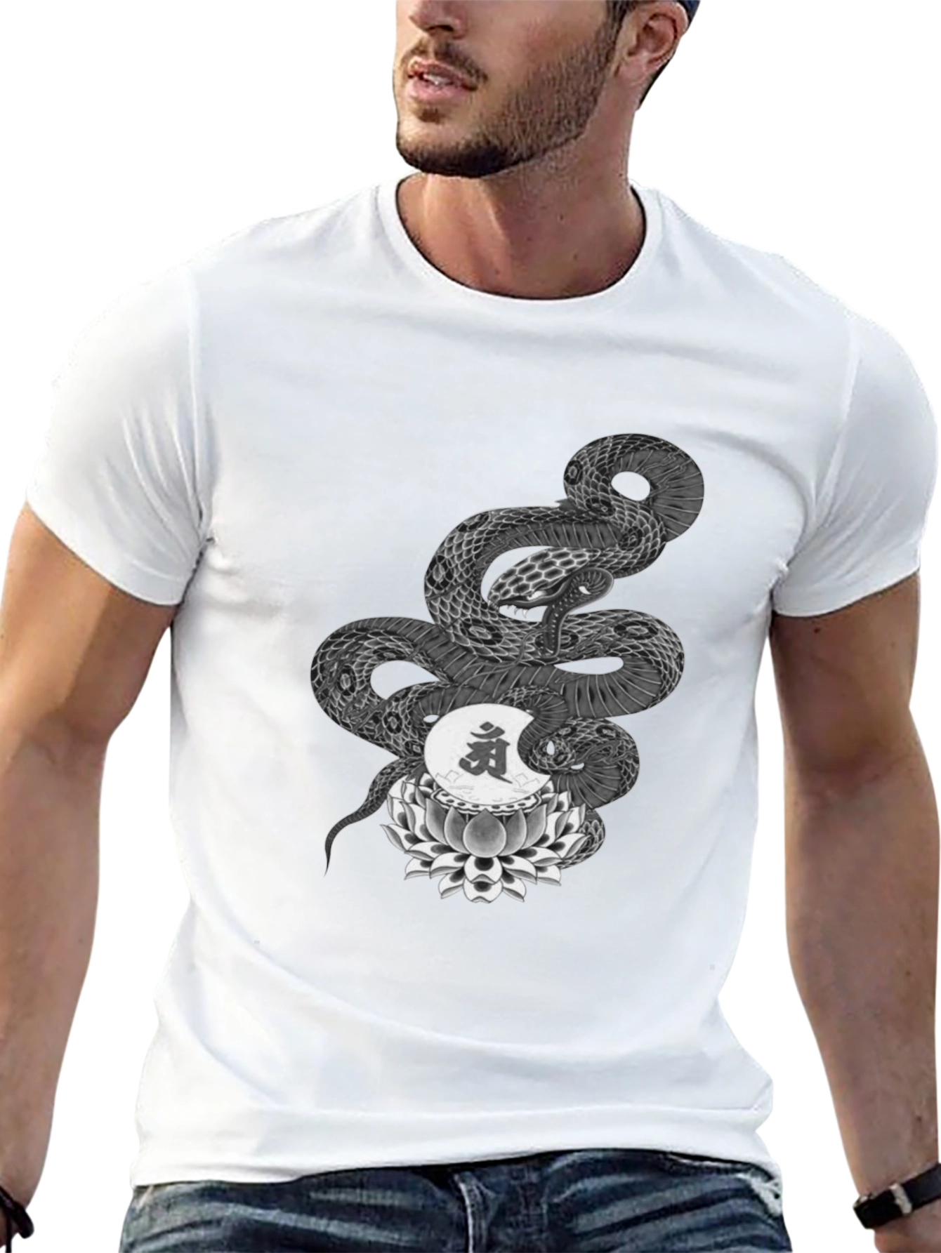 Serpent Lotus Graphic Tee - Black