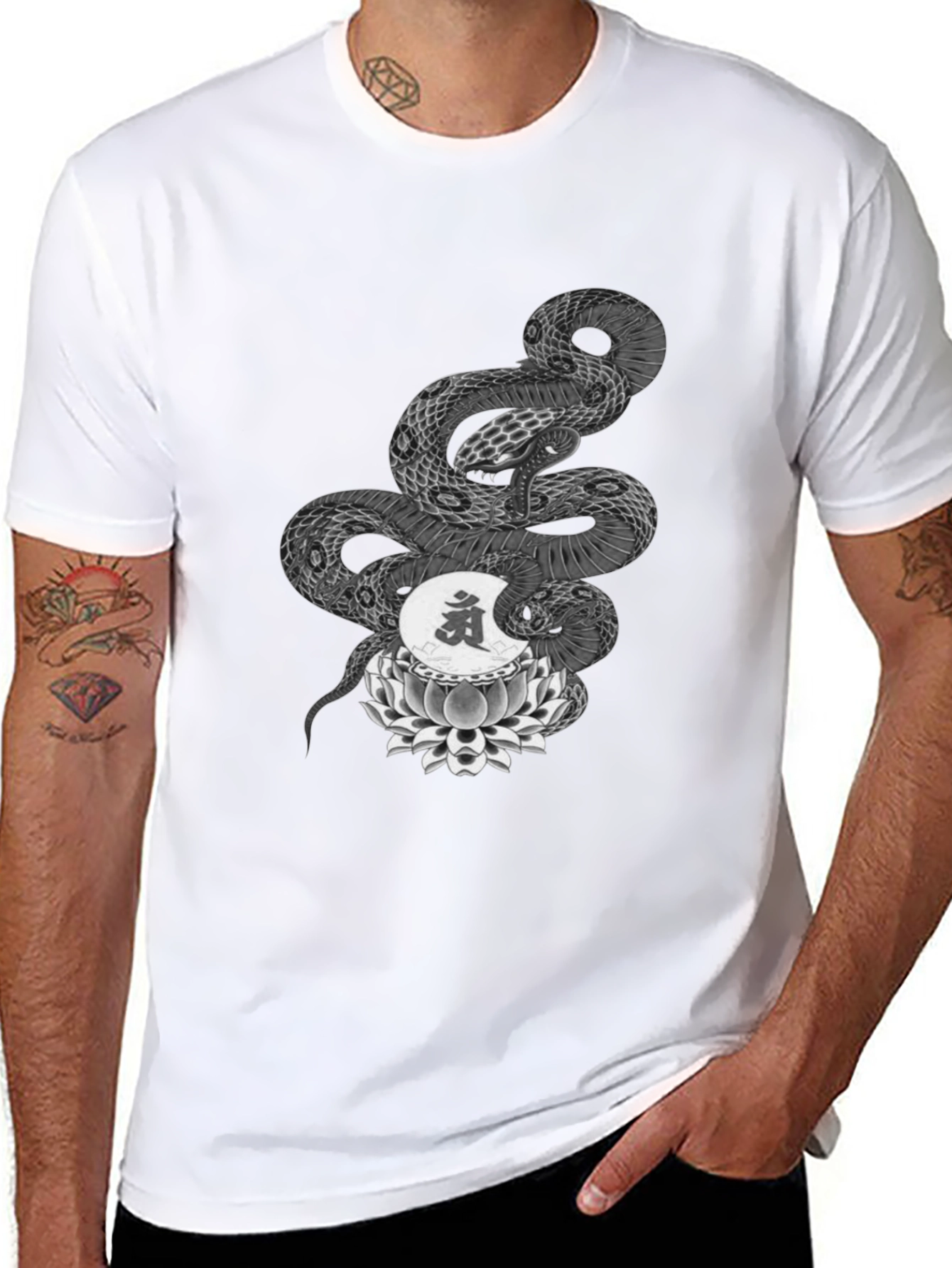 Serpent Lotus Graphic Tee - Black