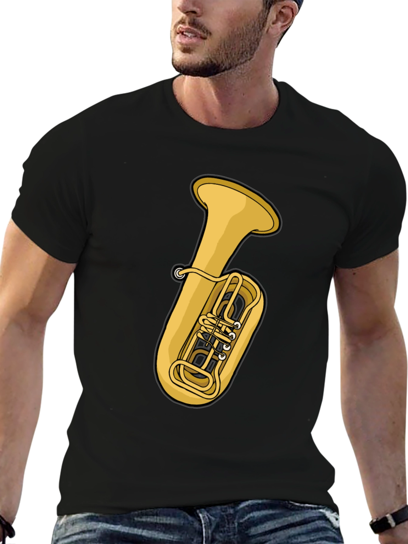 Tuba Graphic Tee - Black Cotton T-Shirt