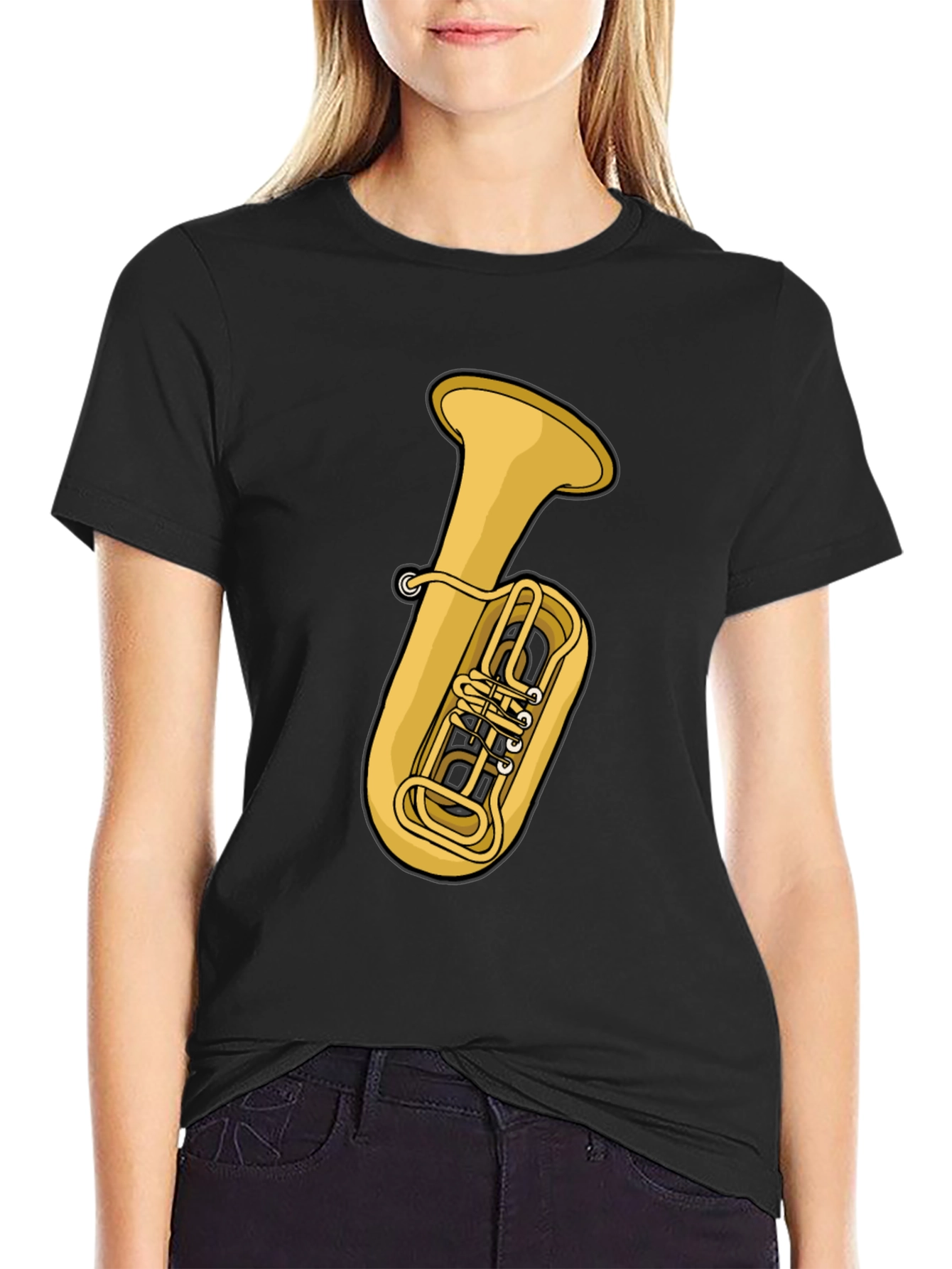 Tuba Graphic Tee - Black Cotton T-Shirt