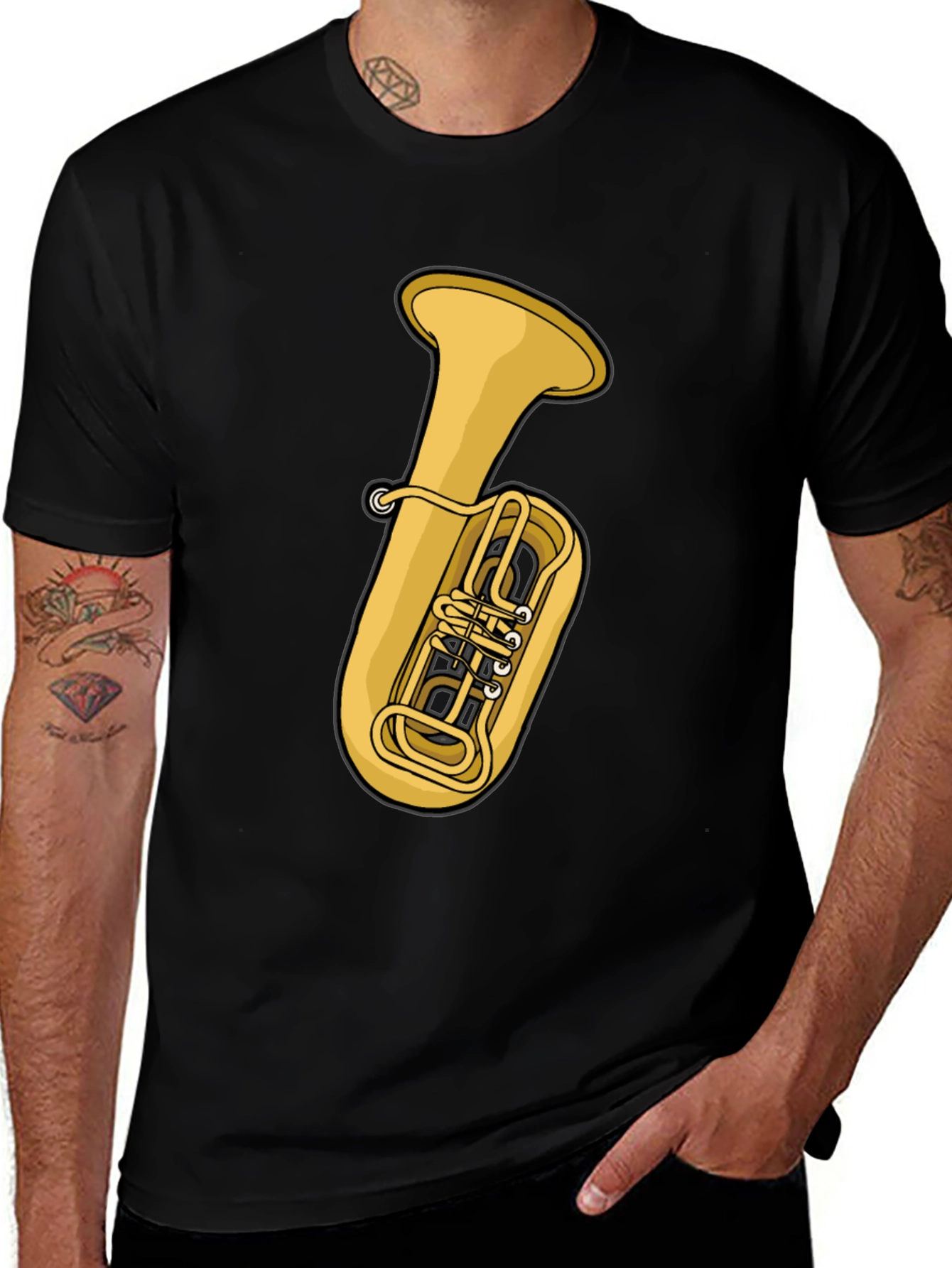 Tuba Graphic Tee - Black Cotton T-Shirt