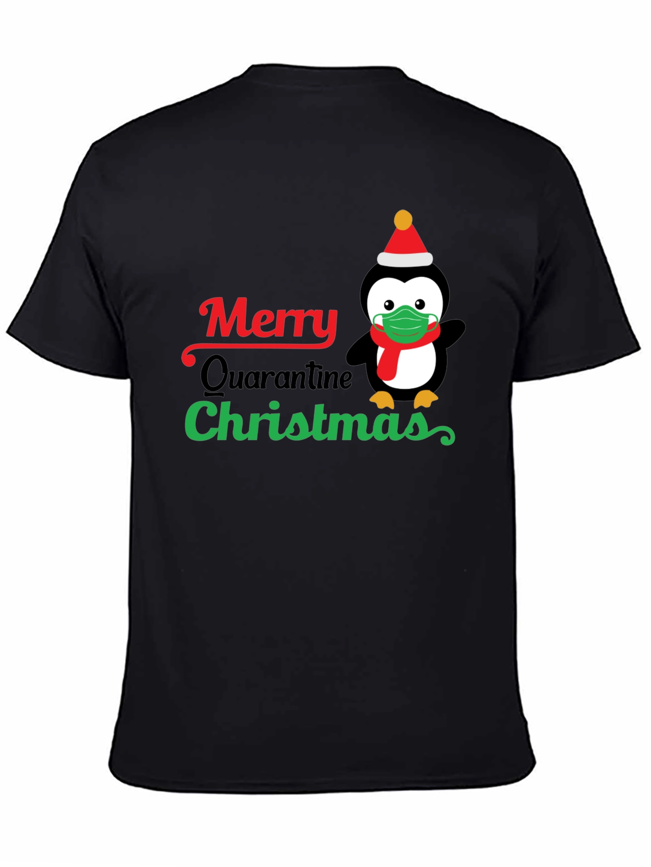 Merry Quarantine Christmas Penguin Graphic T-Shirt