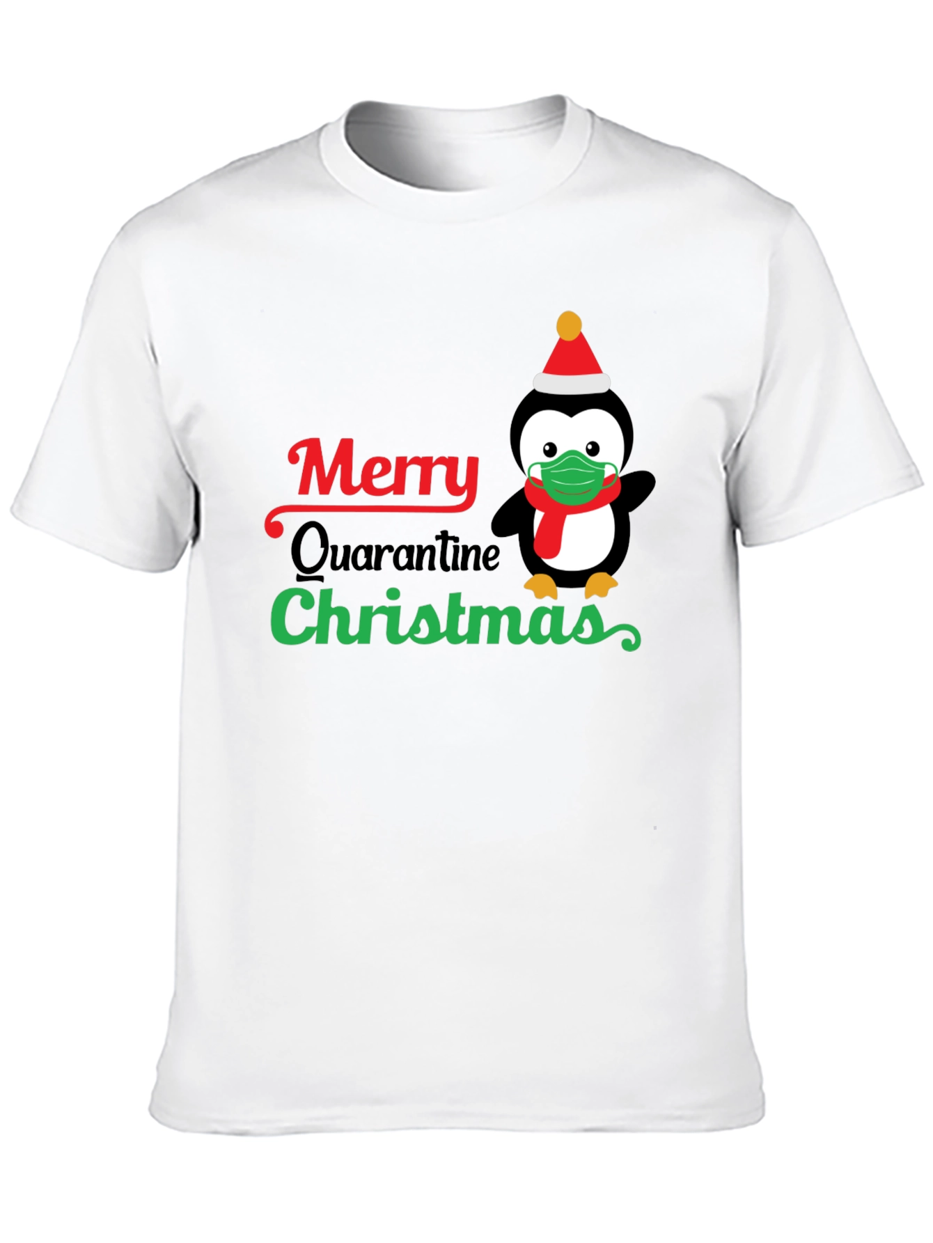 Merry Quarantine Christmas Penguin Graphic T-Shirt