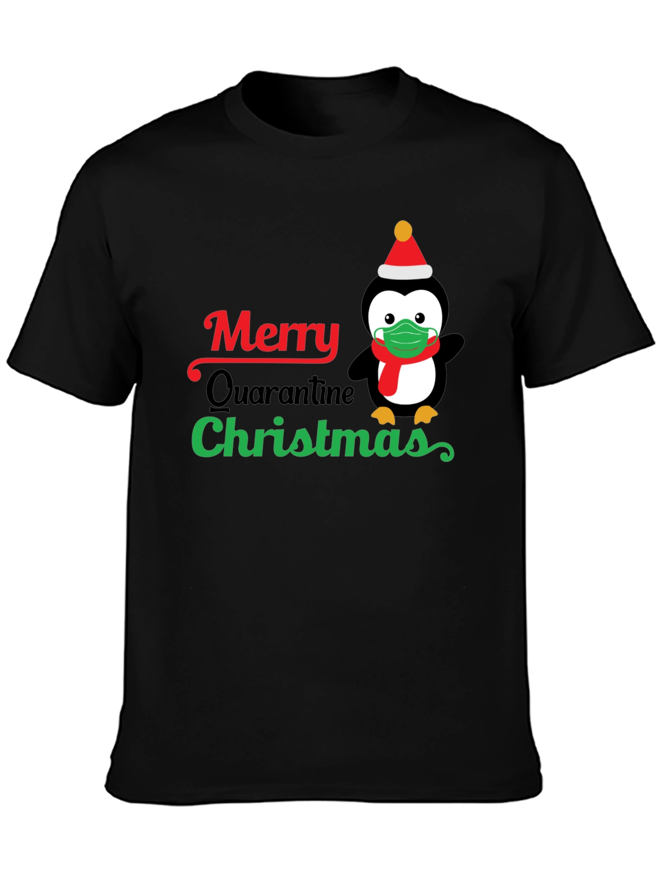 Merry Quarantine Christmas Penguin Graphic T-Shirt