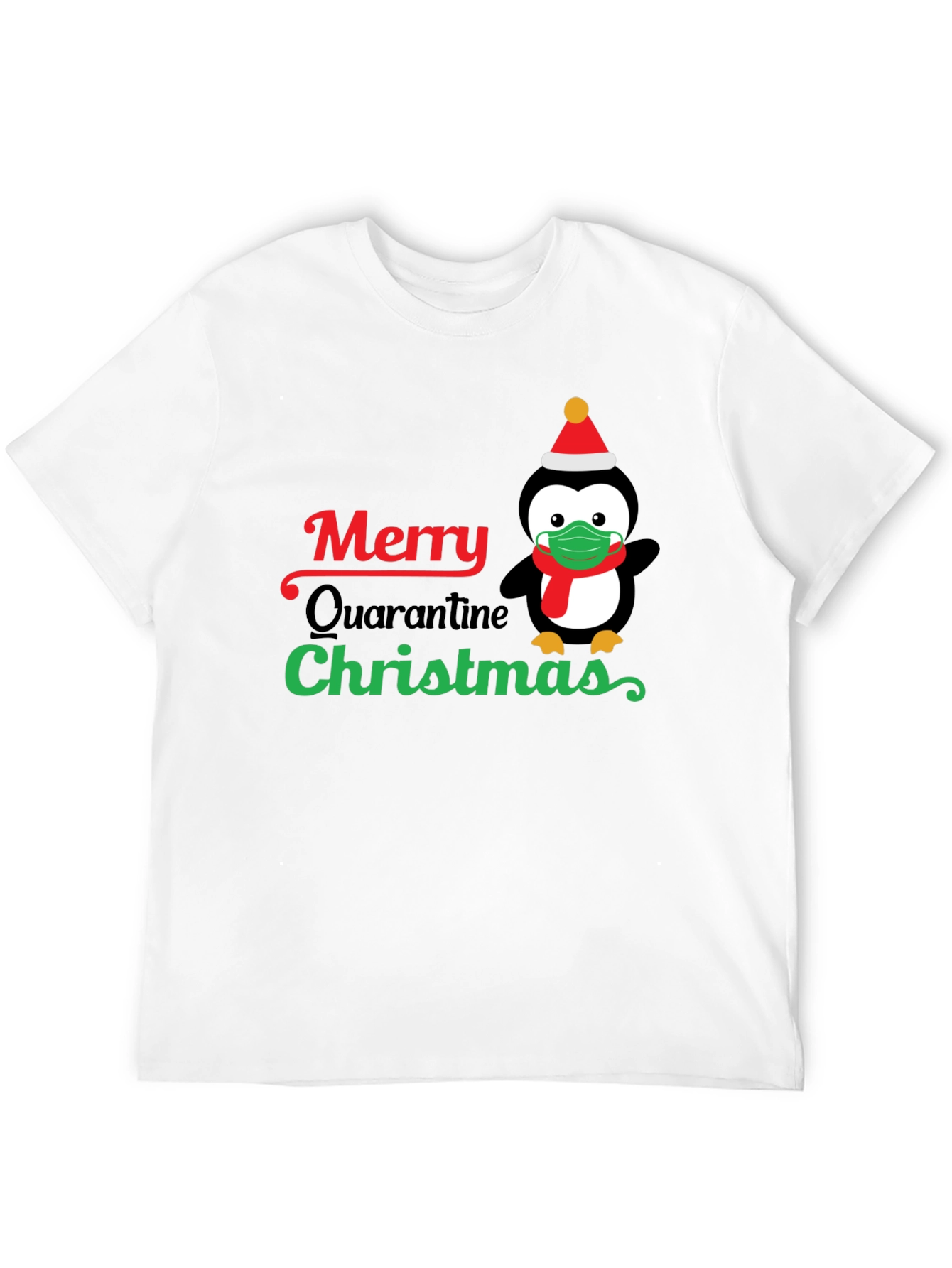 Merry Quarantine Christmas Penguin Graphic T-Shirt