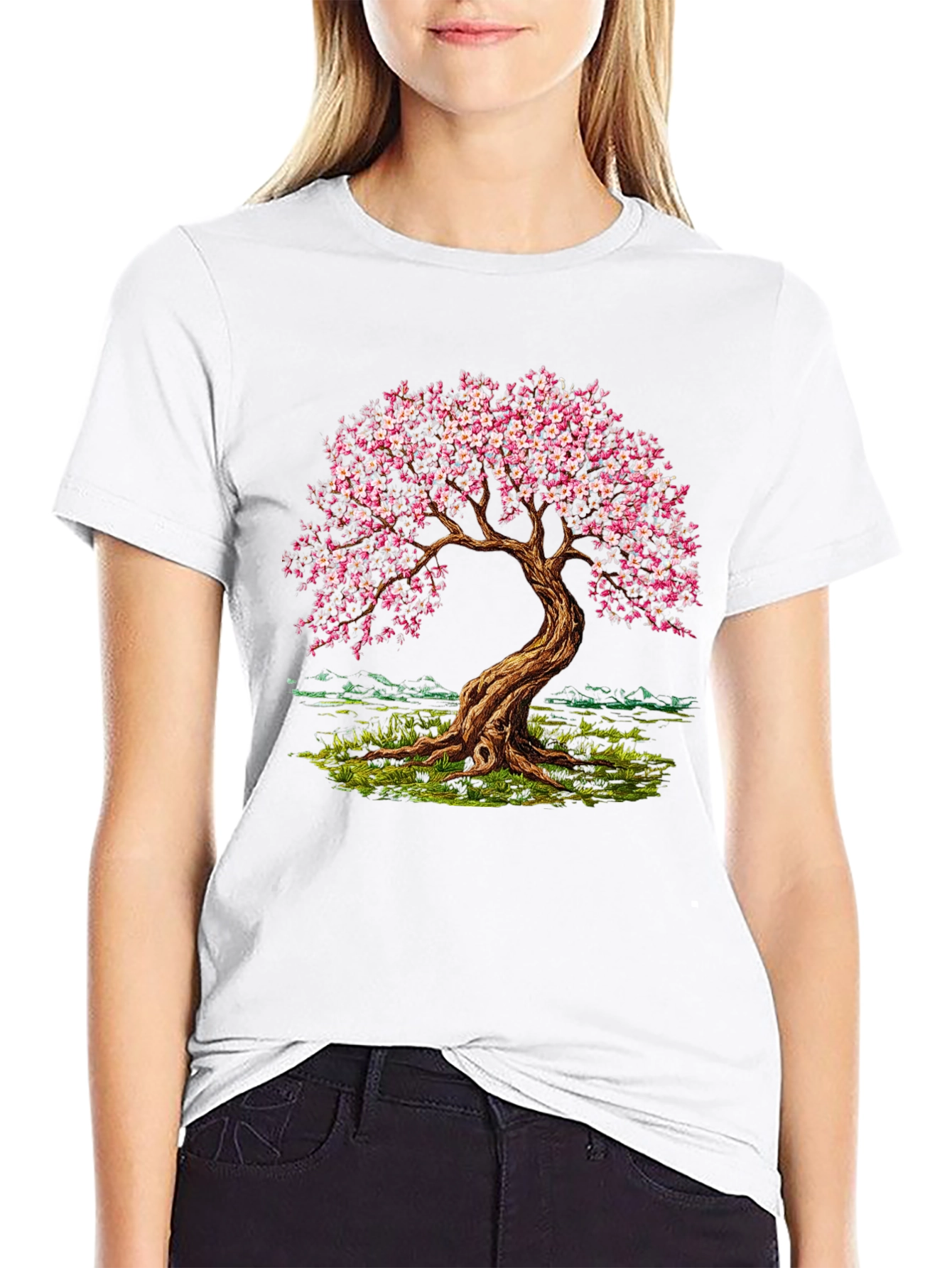 Cherry Blossom Tree Black T-Shirt