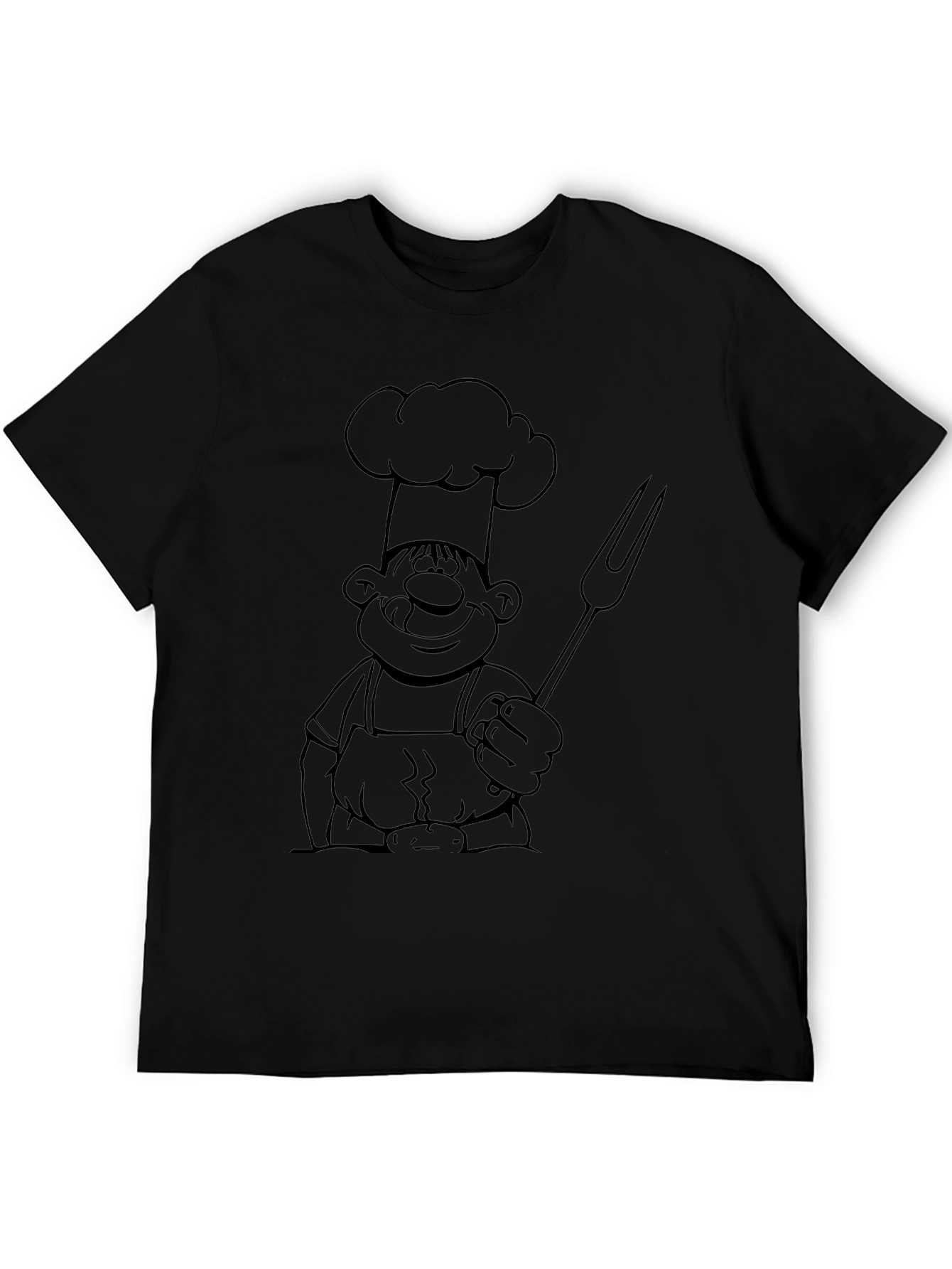 Chef Cartoon Print Black T-Shirt