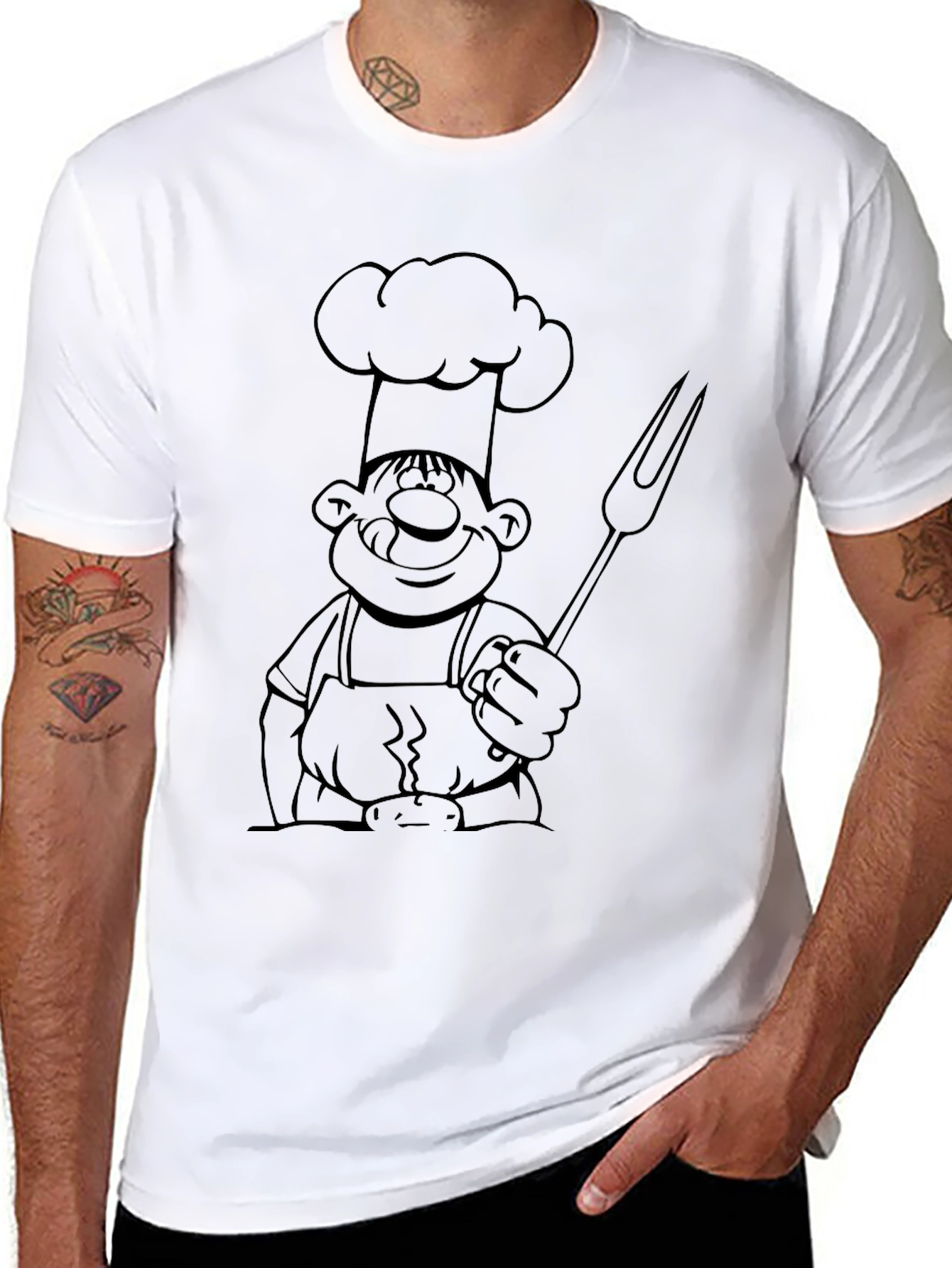 Chef Cartoon Print Black T-Shirt
