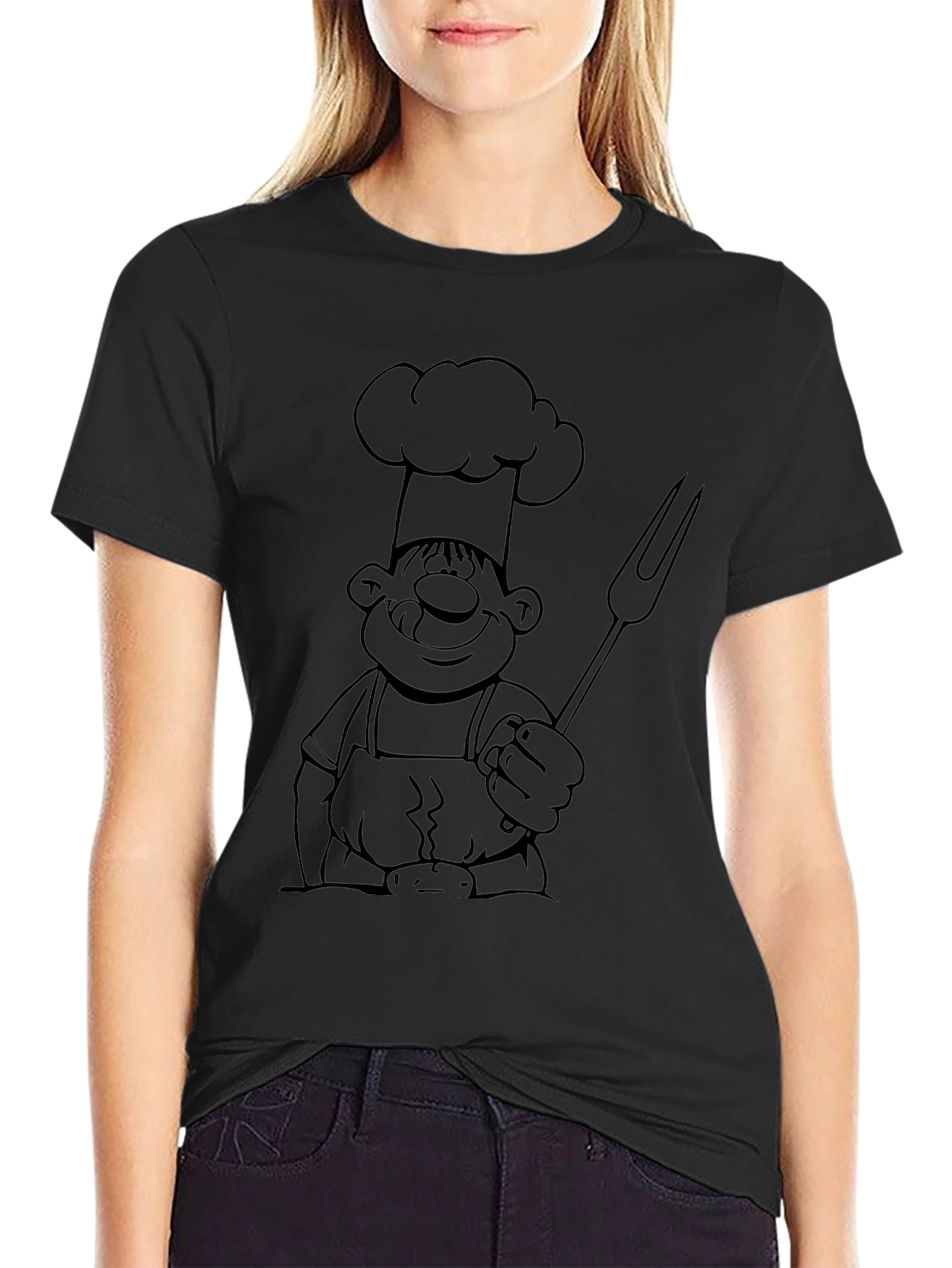 Chef Cartoon Print Black T-Shirt