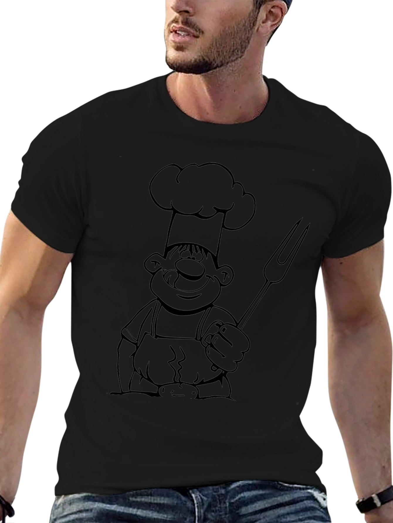 Chef Cartoon Print Black T-Shirt