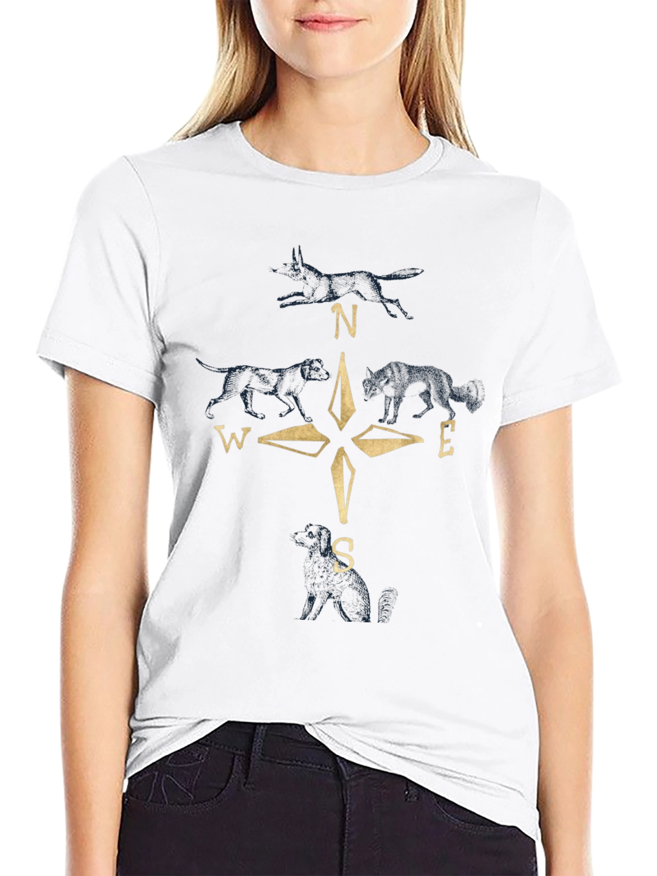 Compass Wolf Graphic Black T-Shirt