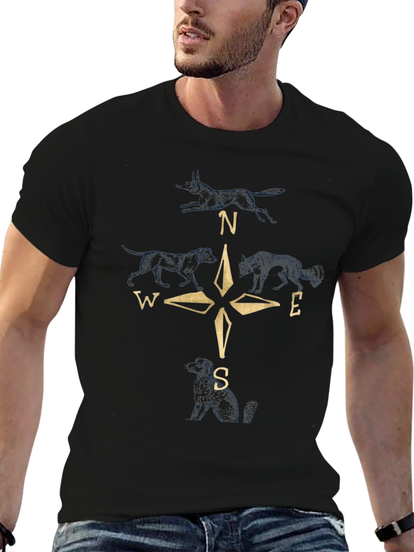 Compass Wolf Graphic Black T-Shirt