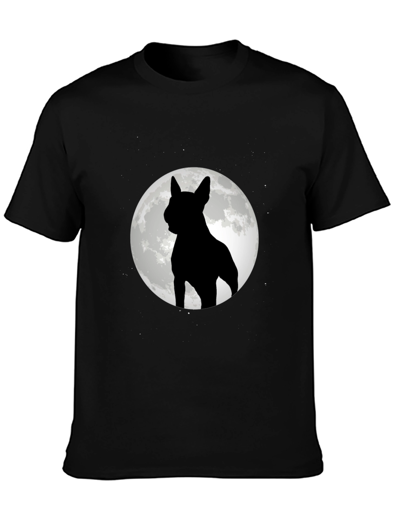 Dog Silhouette Moon Graphic Tee - Black Cotton Blend