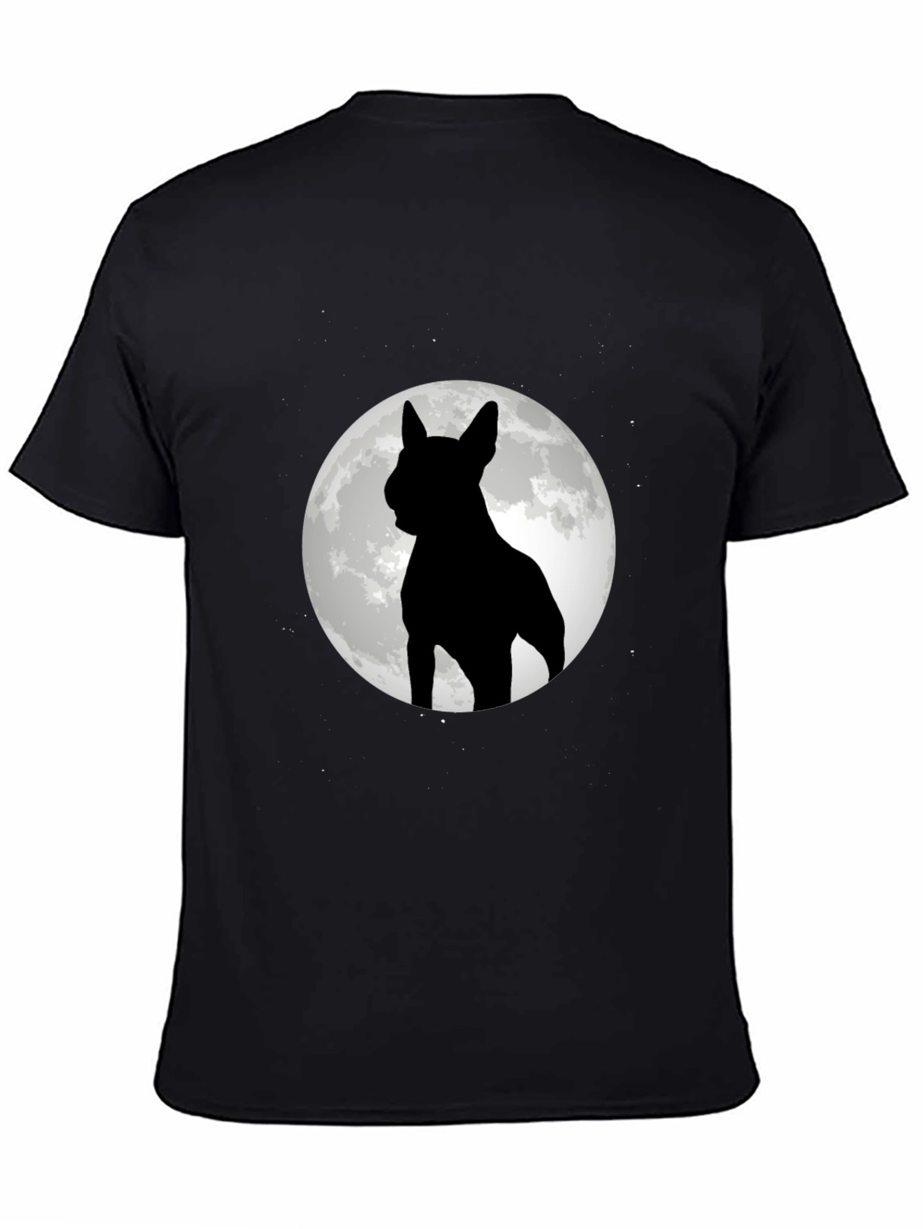 Dog Silhouette Moon Graphic Tee - Black Cotton Blend