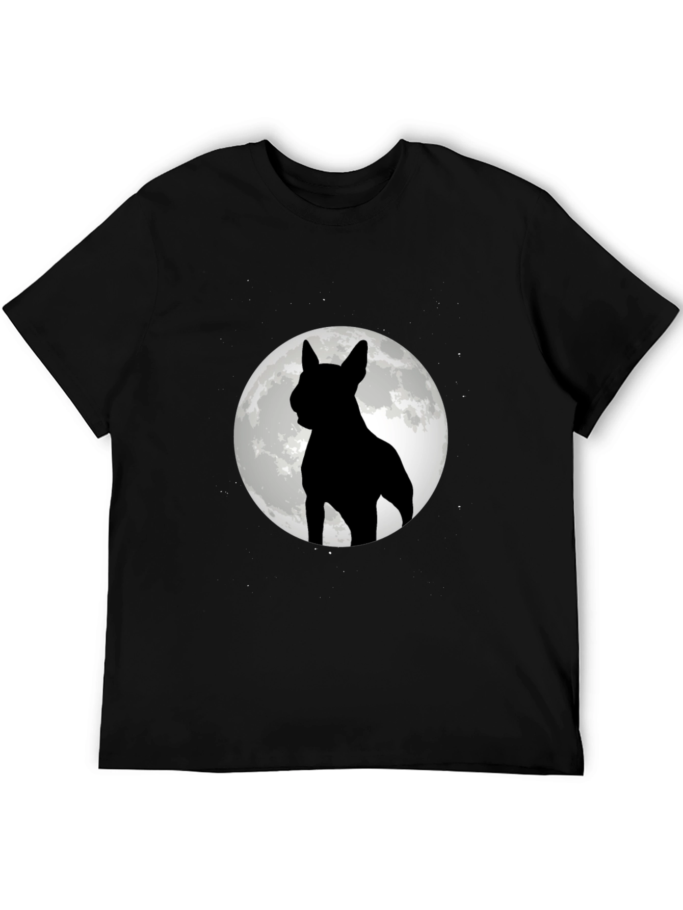 Dog Silhouette Moon Graphic Tee - Black Cotton Blend