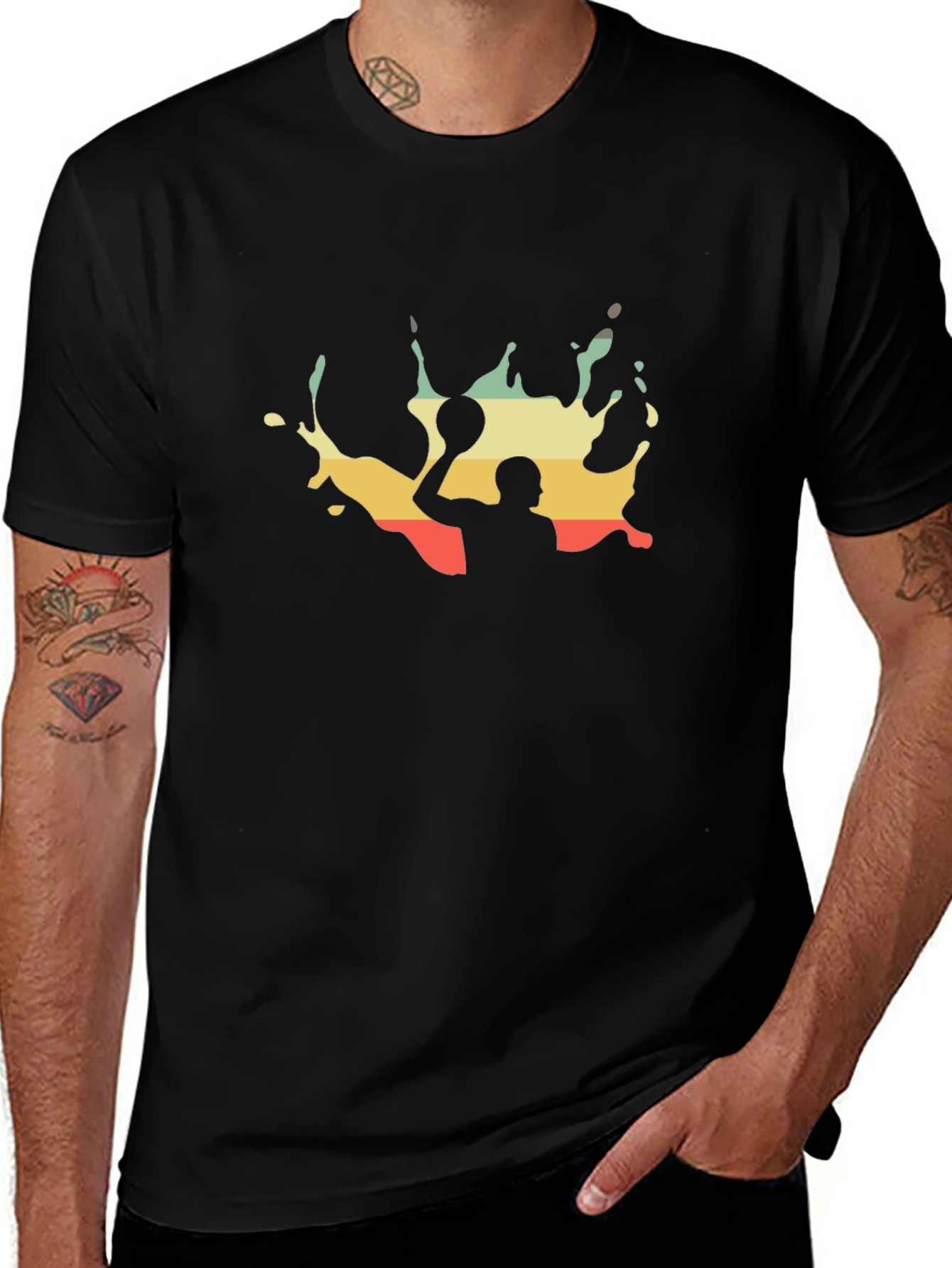 Retro Water Polo Player Black T-Shirt