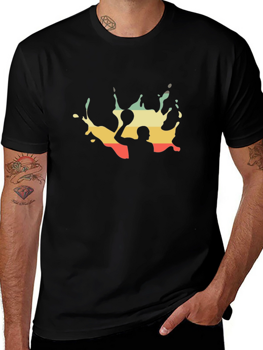 Retro Water Polo Player Black T-Shirt