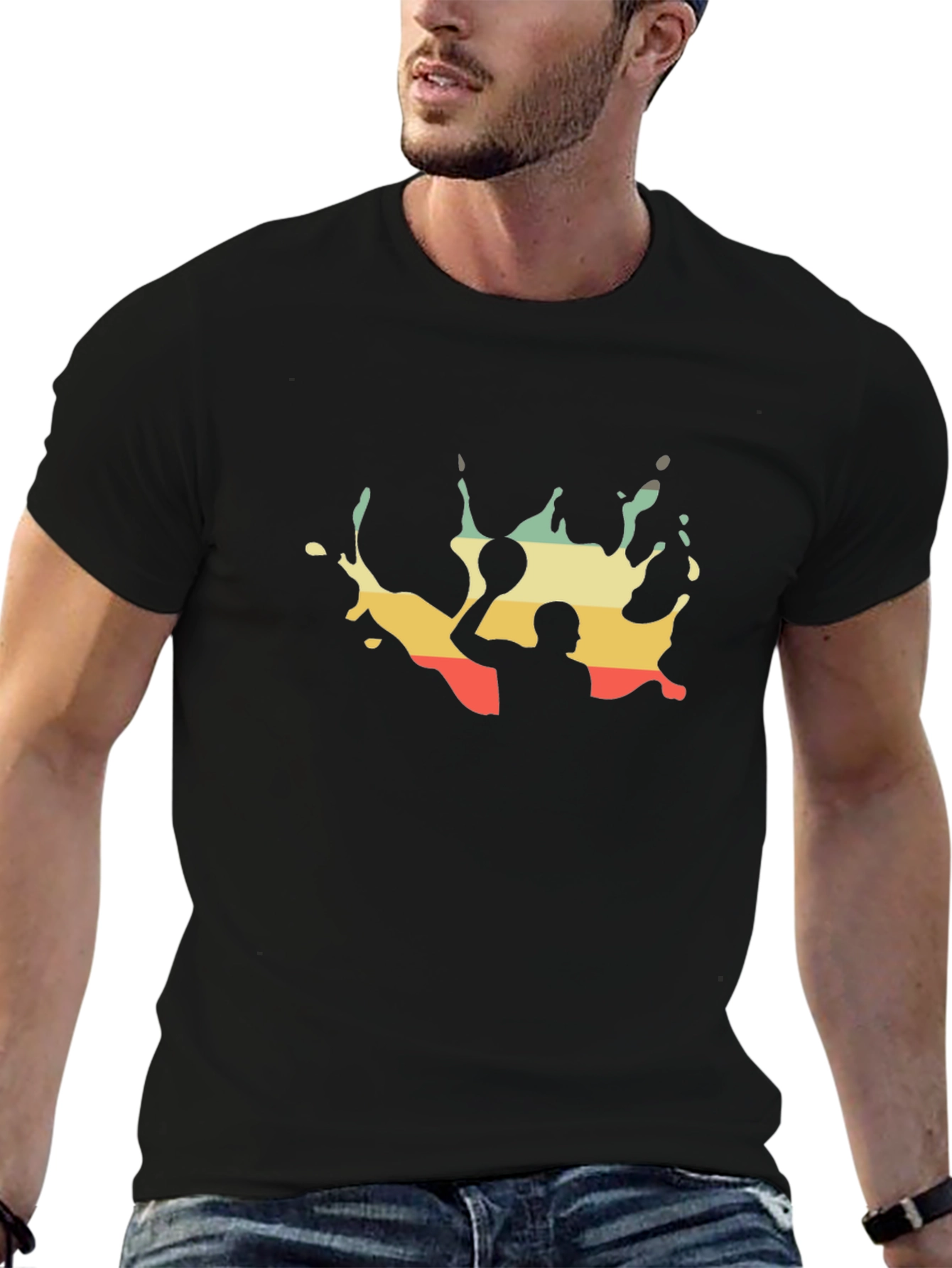 Retro Water Polo Player Black T-Shirt