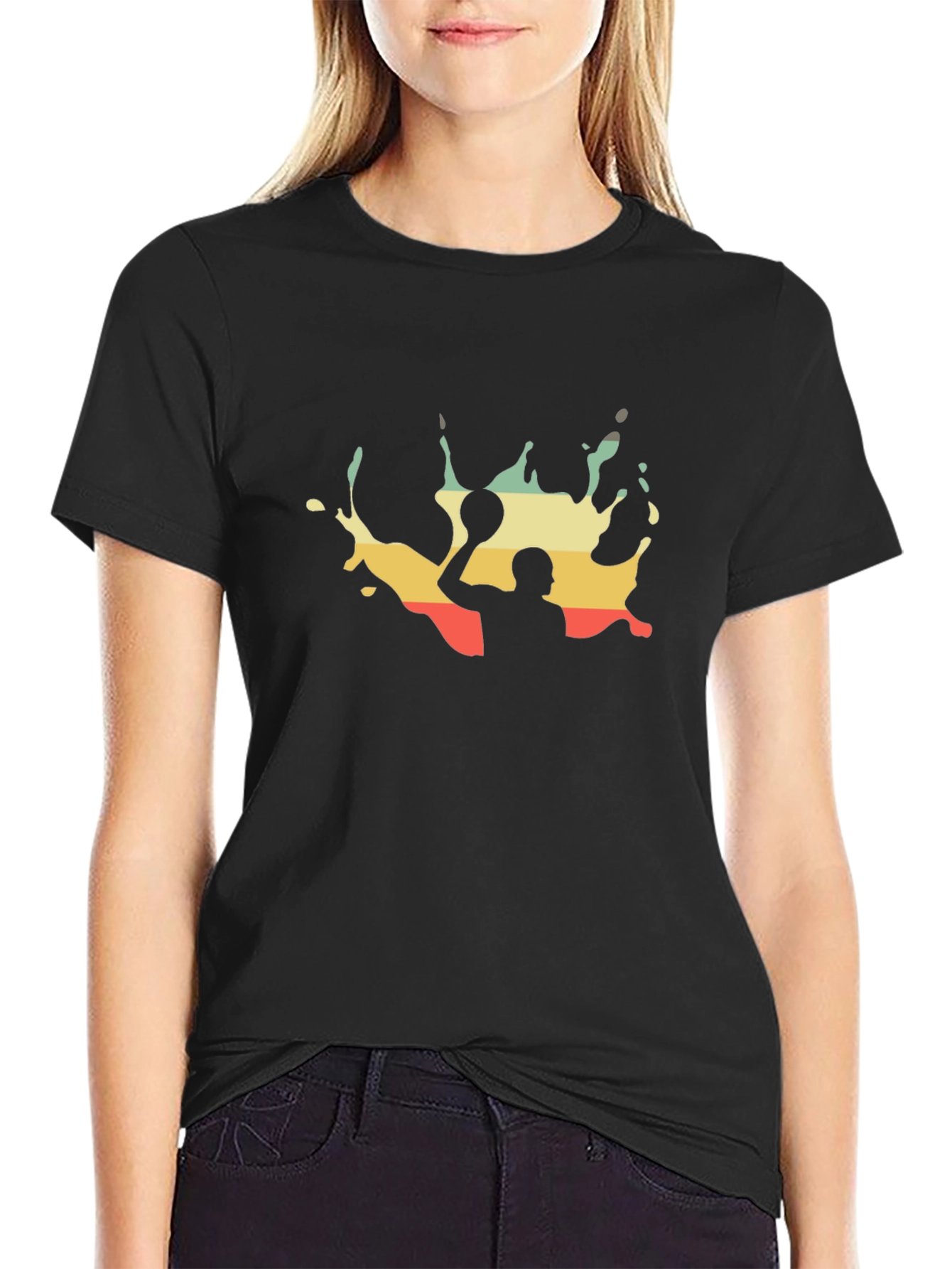 Retro Water Polo Player Black T-Shirt