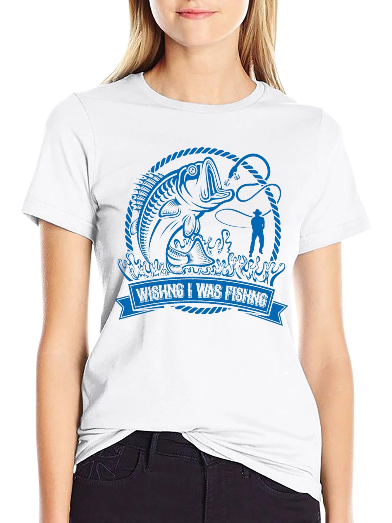 Wishing I Was Fishing Black Graphic Tee