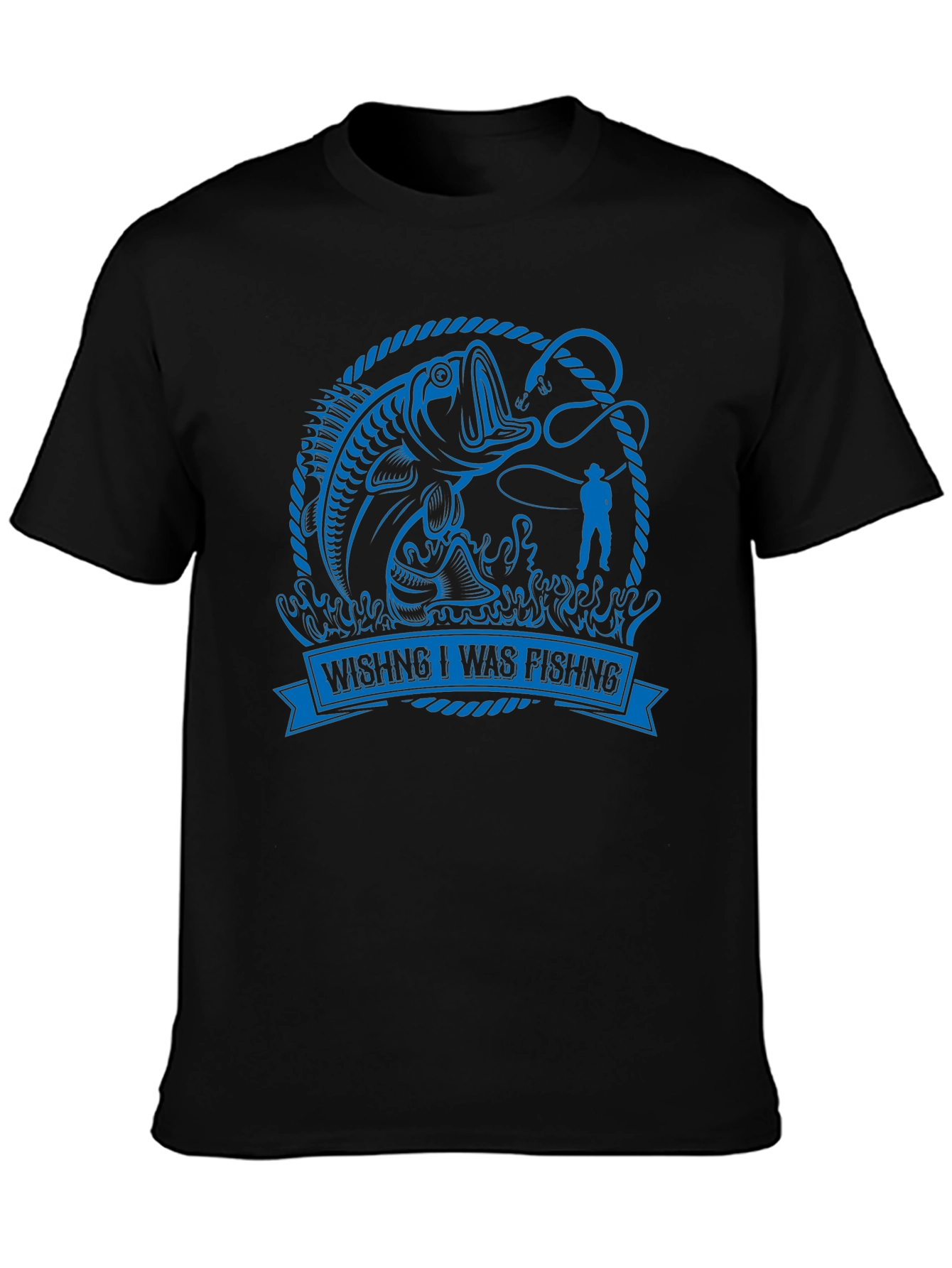 Wishing I Was Fishing Black Graphic Tee