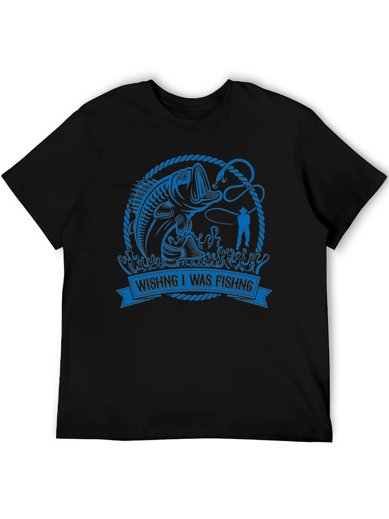 Wishing I Was Fishing Black Graphic Tee