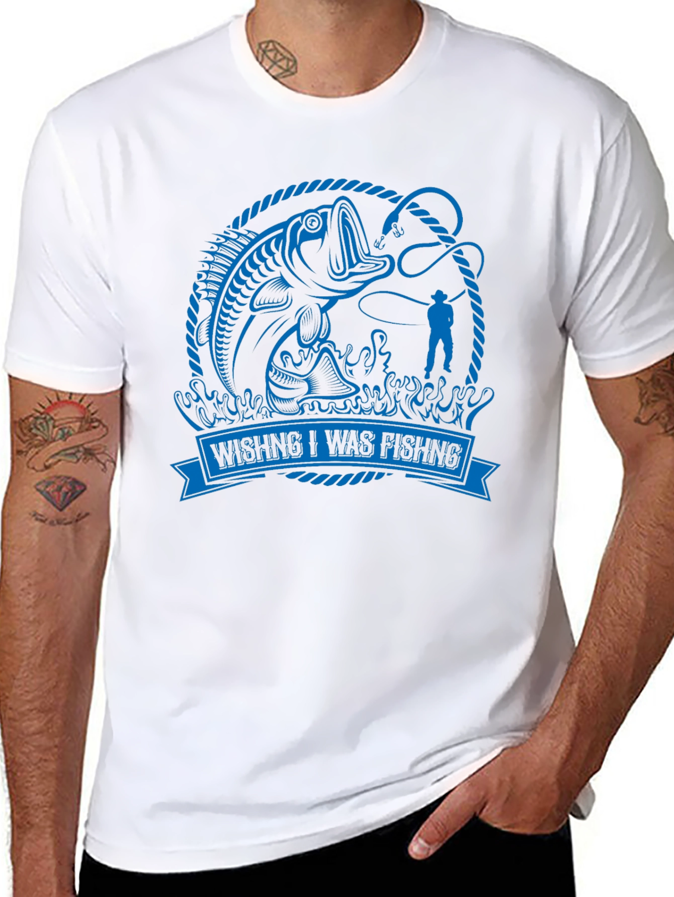Wishing I Was Fishing Black Graphic Tee