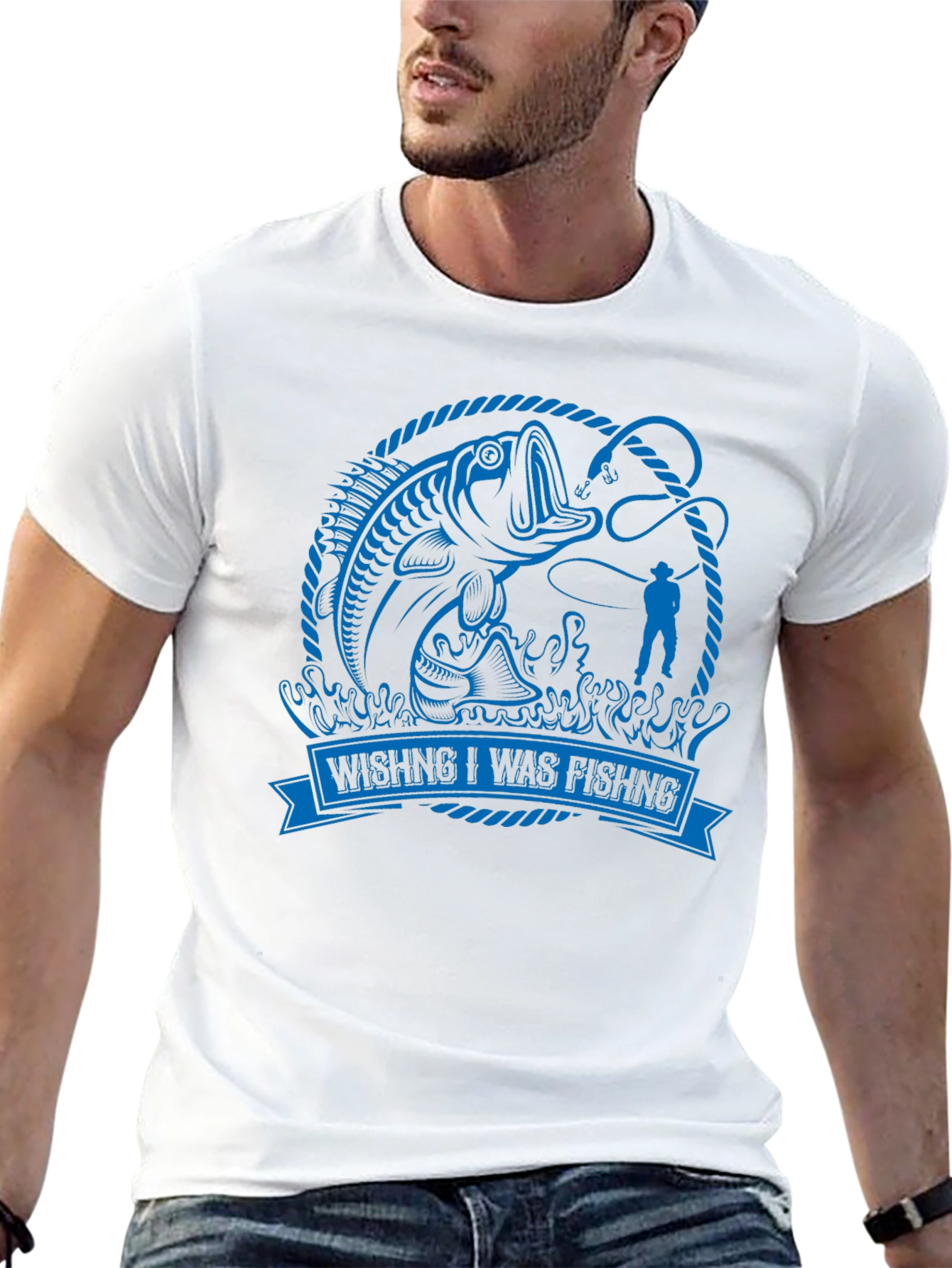 Wishing I Was Fishing Black Graphic Tee
