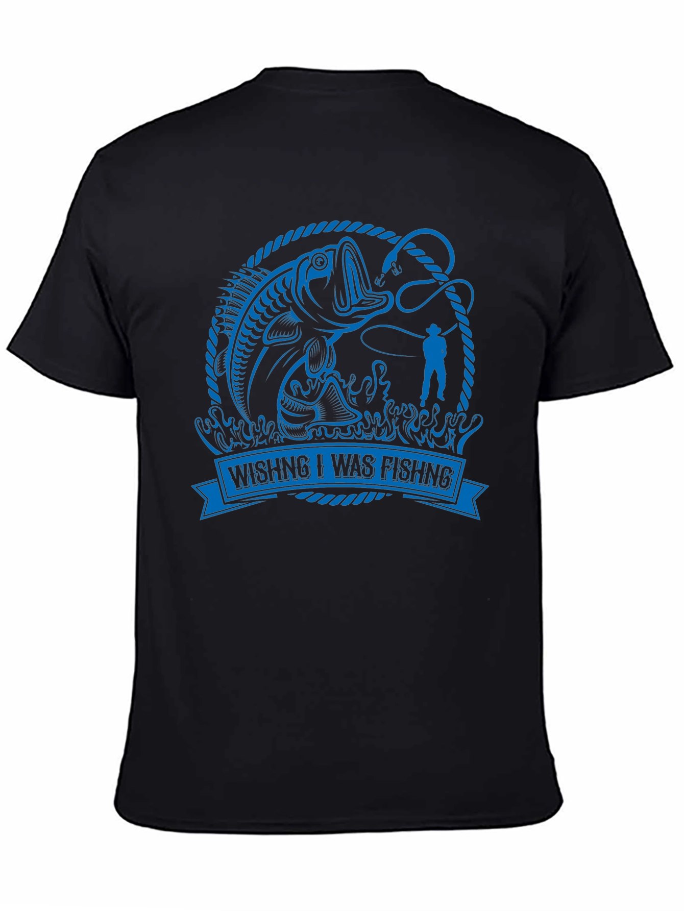 Wishing I Was Fishing Black Graphic Tee