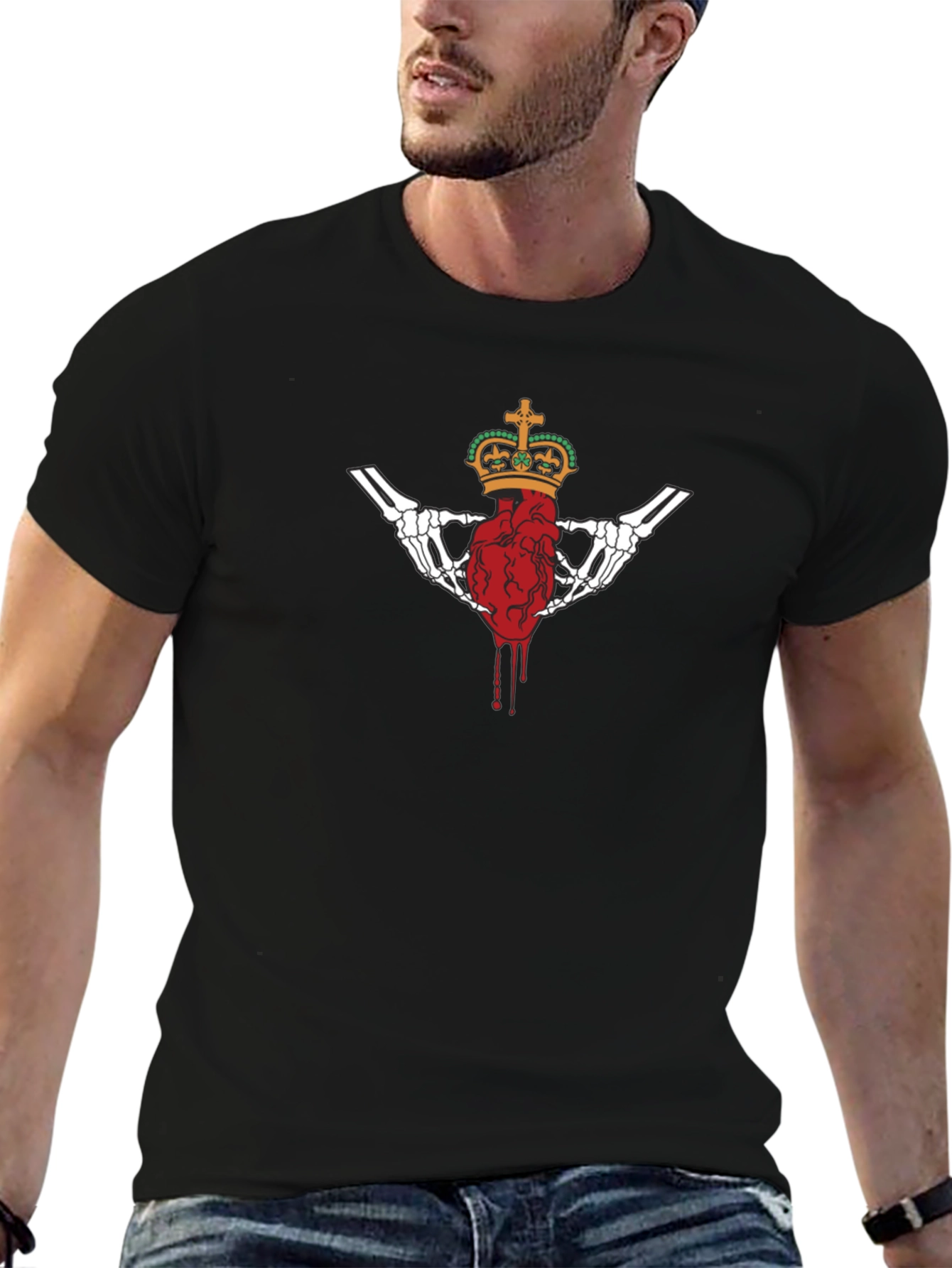 Bleeding Heart Crown Graphic Black T-Shirt