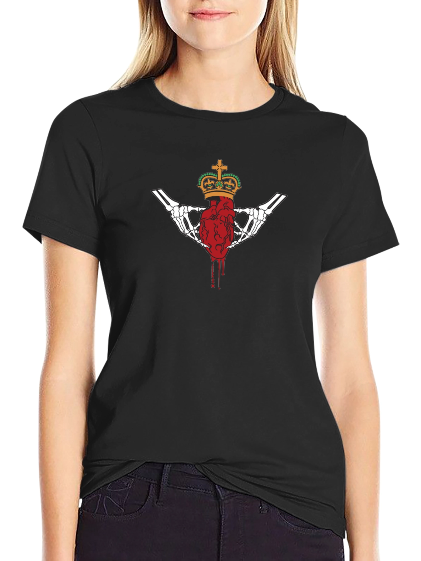 Bleeding Heart Crown Graphic Black T-Shirt