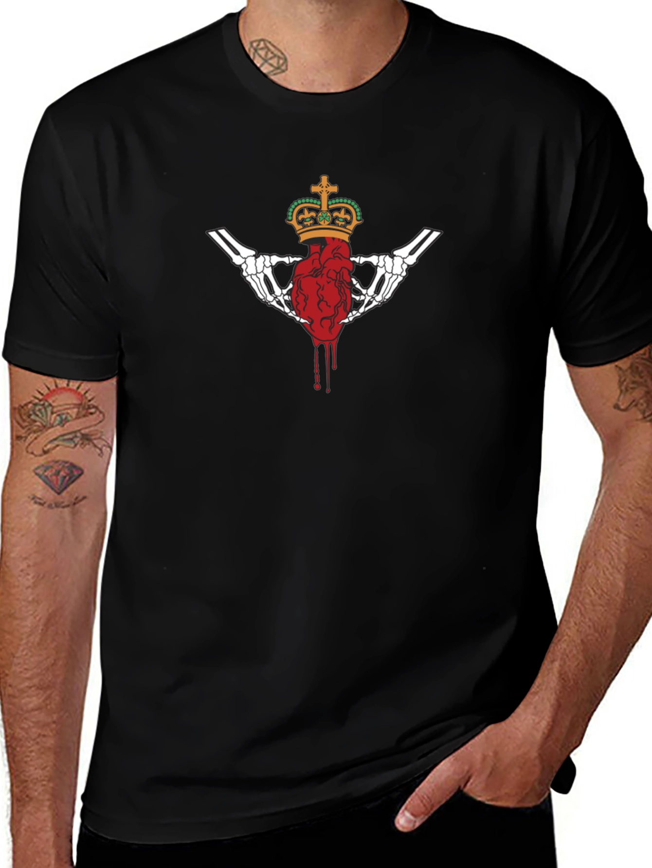 Bleeding Heart Crown Graphic Black T-Shirt