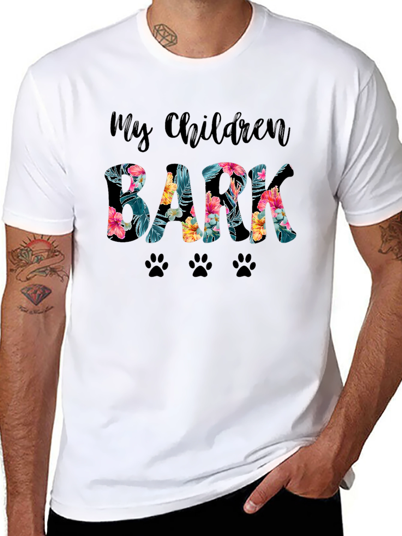 My Children Bark Floral Paw Print T-Shirt