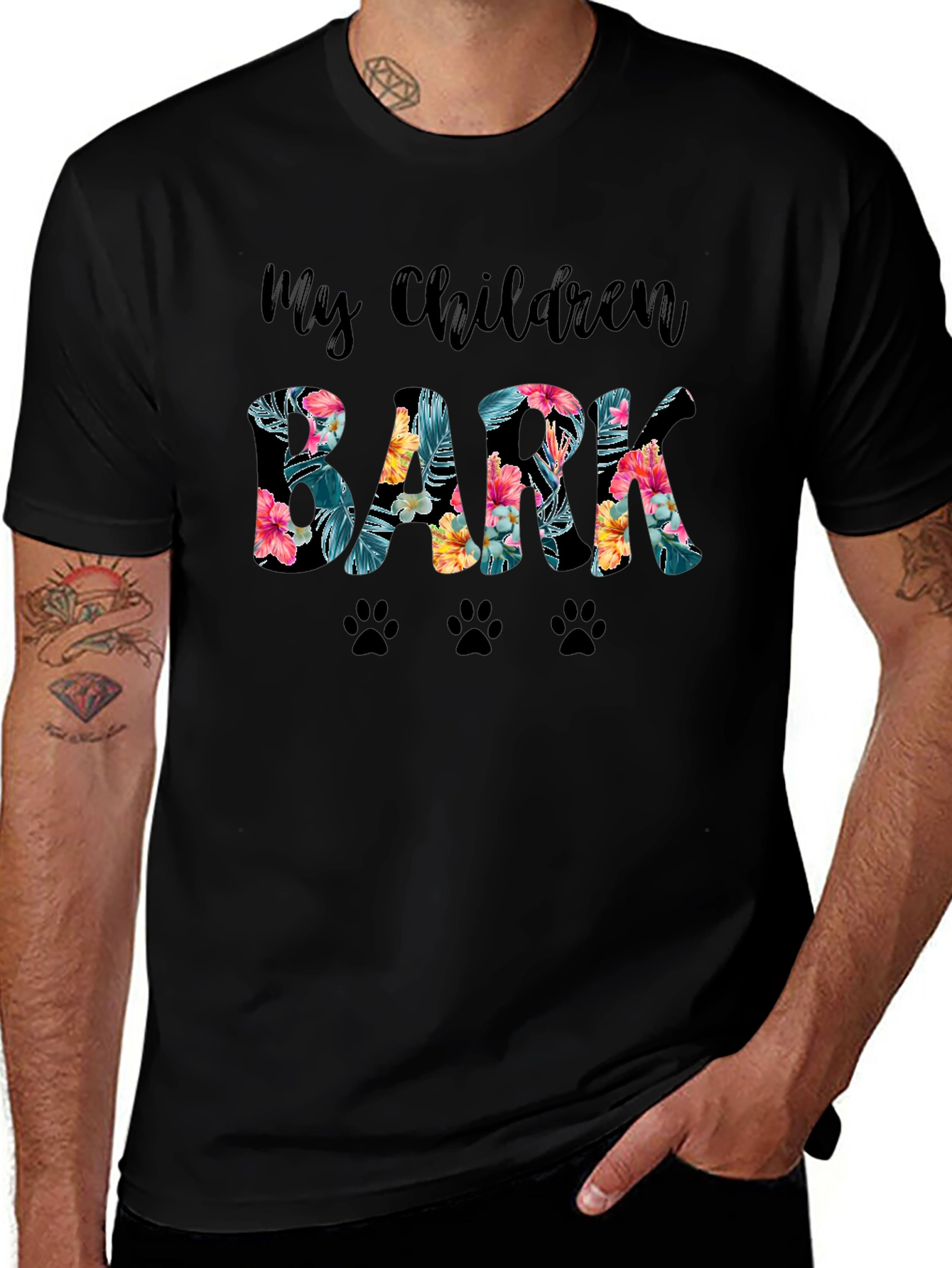 My Children Bark Floral Paw Print T-Shirt